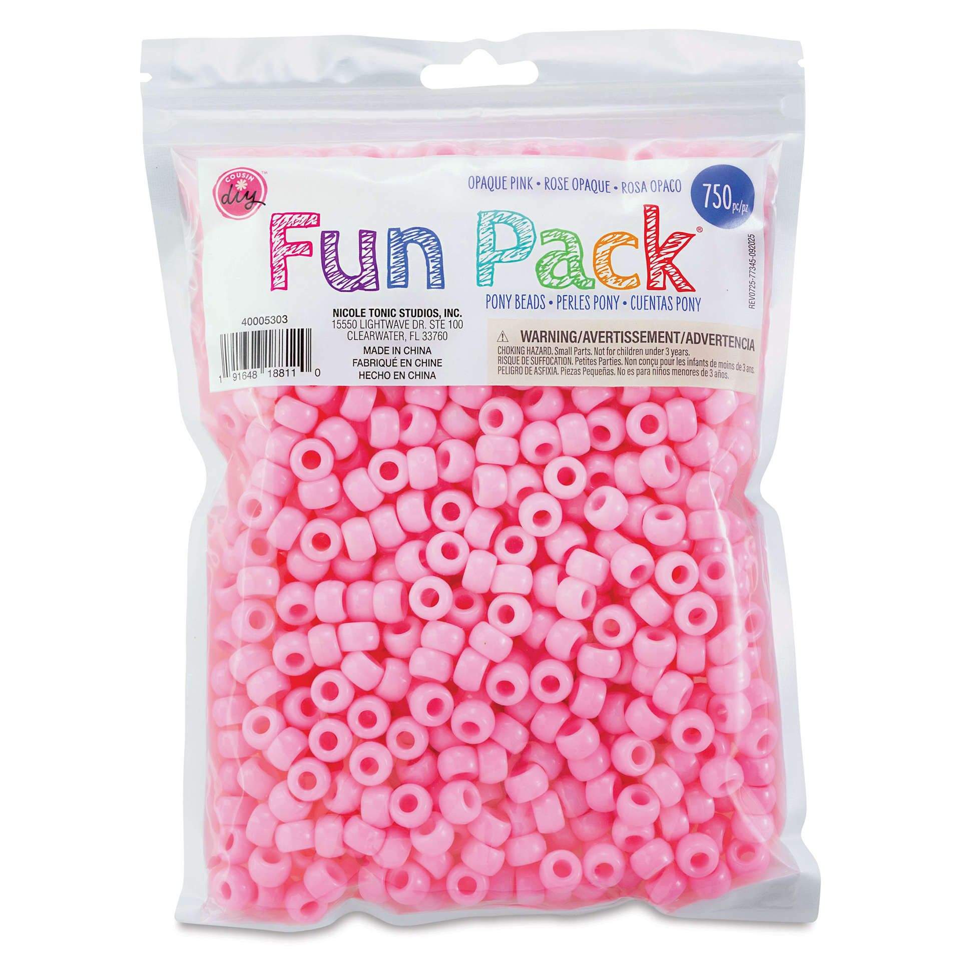 Cousin DIY Fun Pack Pony Beads - Pkg of 750, Pink, 6 mm x 9 mm front of packaging