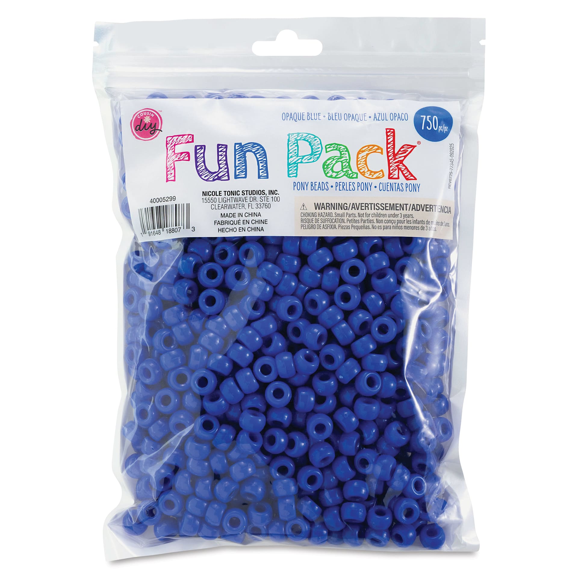 Cousin DIY Fun Pack Pony Beads - Pkg of 750, Blue, 6 mm x 9 mm front of packaging