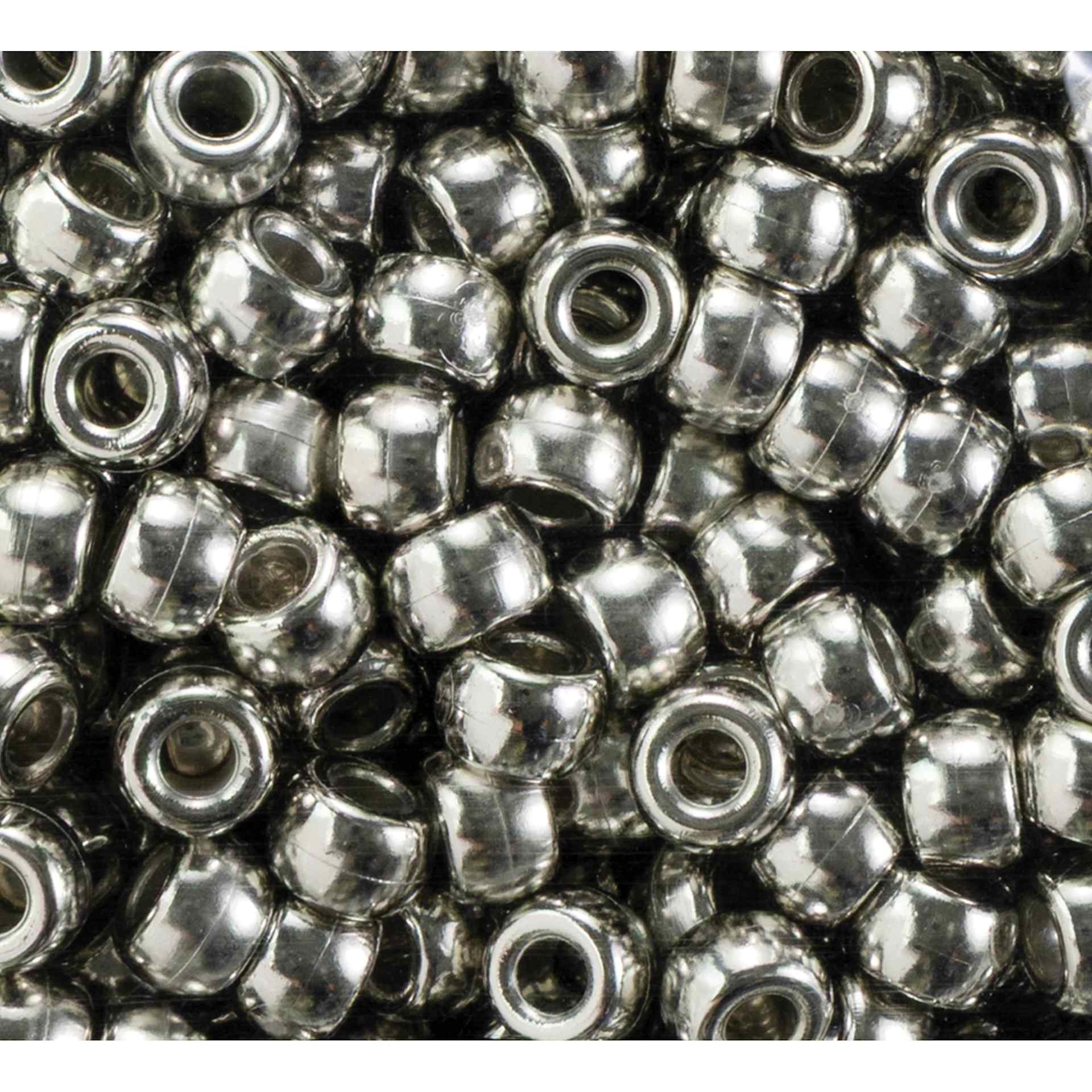 Cousin DIY Fun Pack Pony Beads - Pkg of 500, Metallic Silver, 6 mm x 9 mm