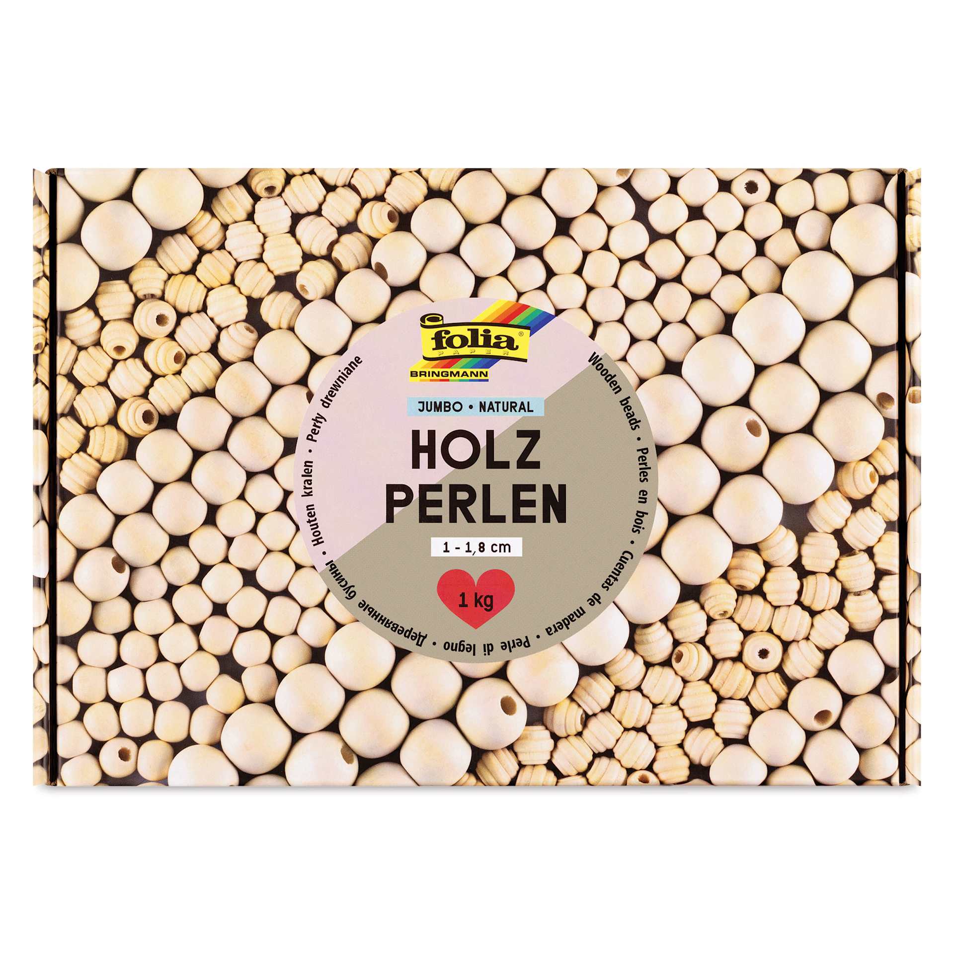 Folia Jumbo Wooden Bead Mix - Natural, 1 kg Box front of packaging