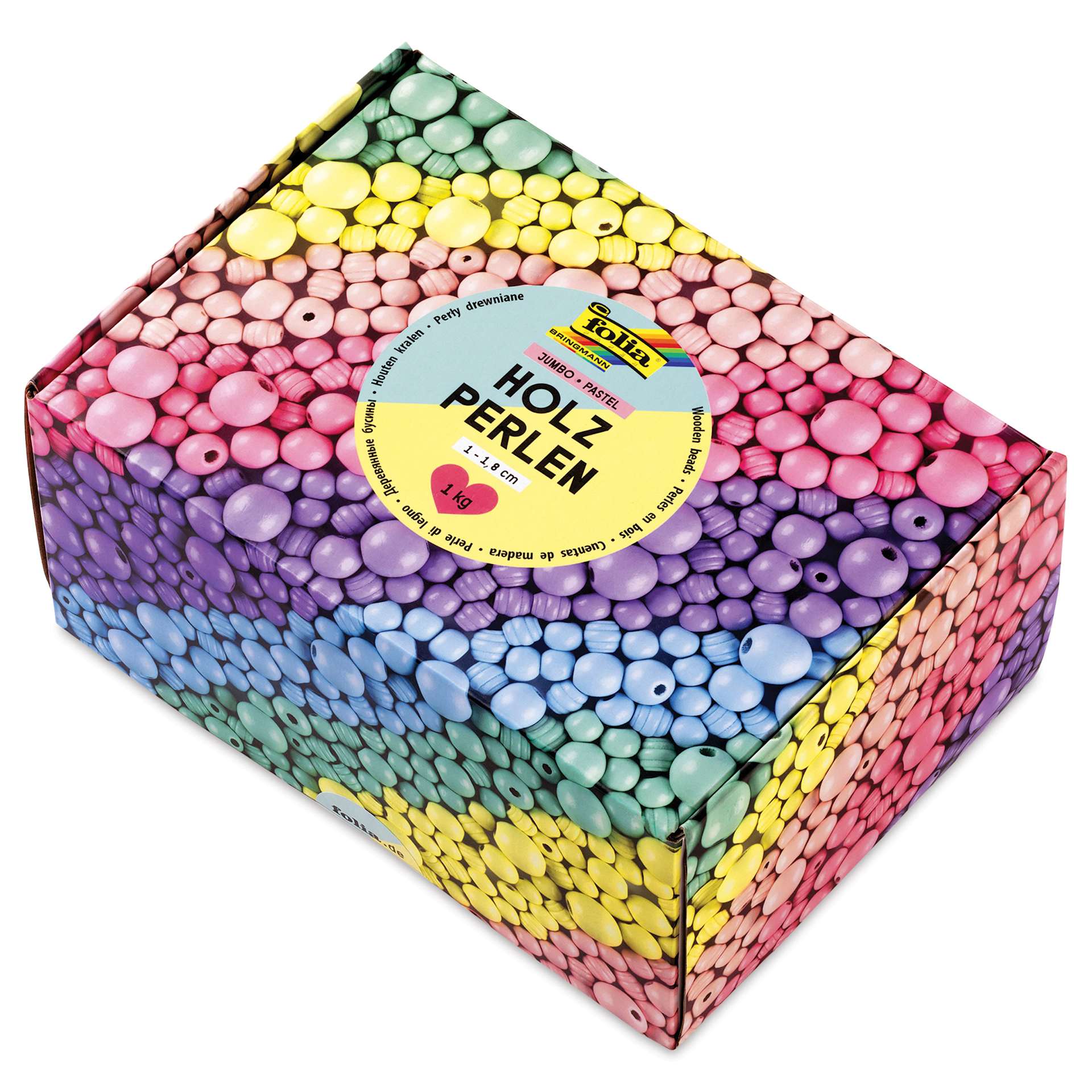 Folia Jumbo Wooden Bead Mix - Pastel, 1 kg Box angled view of packaging