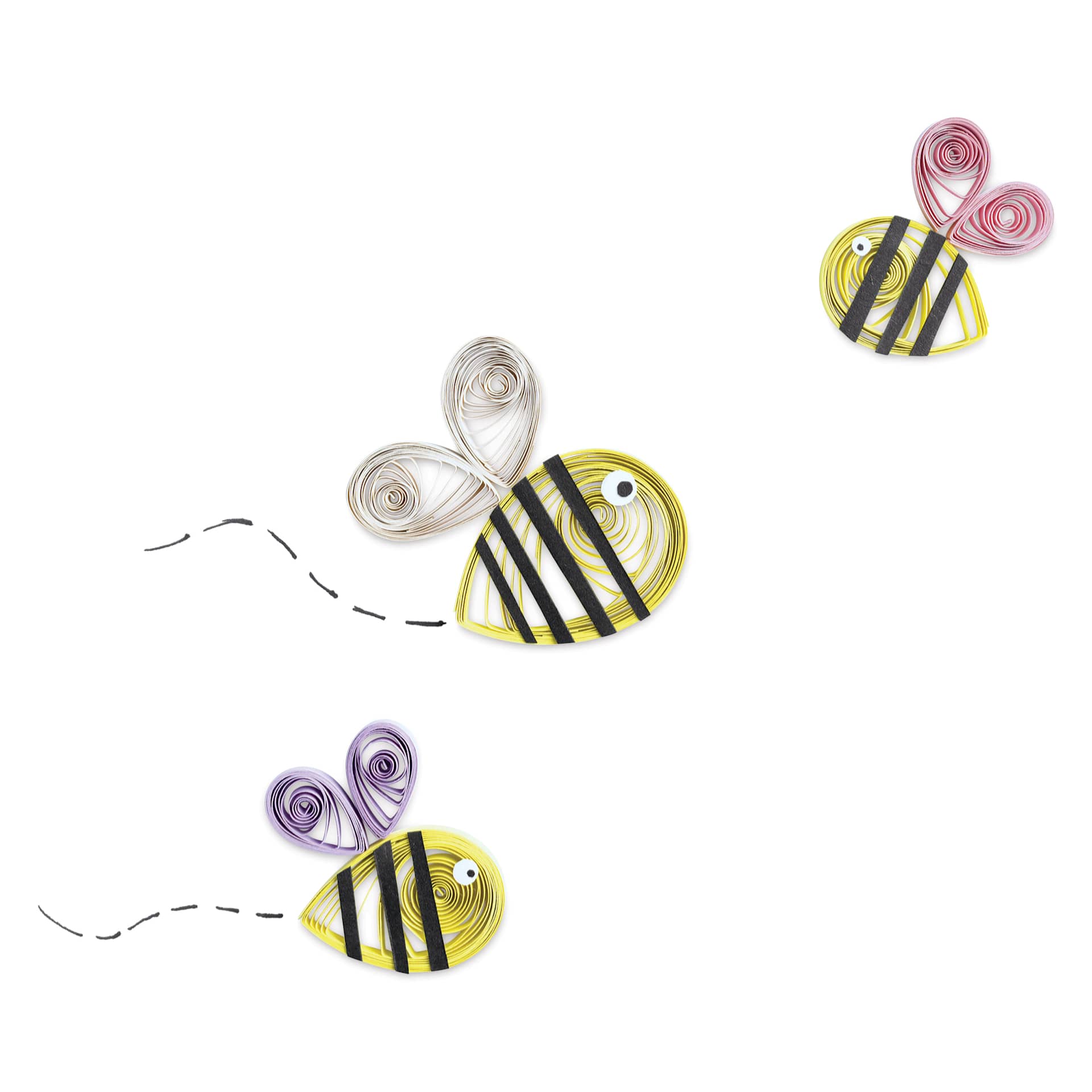 Folia Quilling Strips - Pkg of 280, 14 Assorted Colors, 34.5 cm showing completed bee projects
