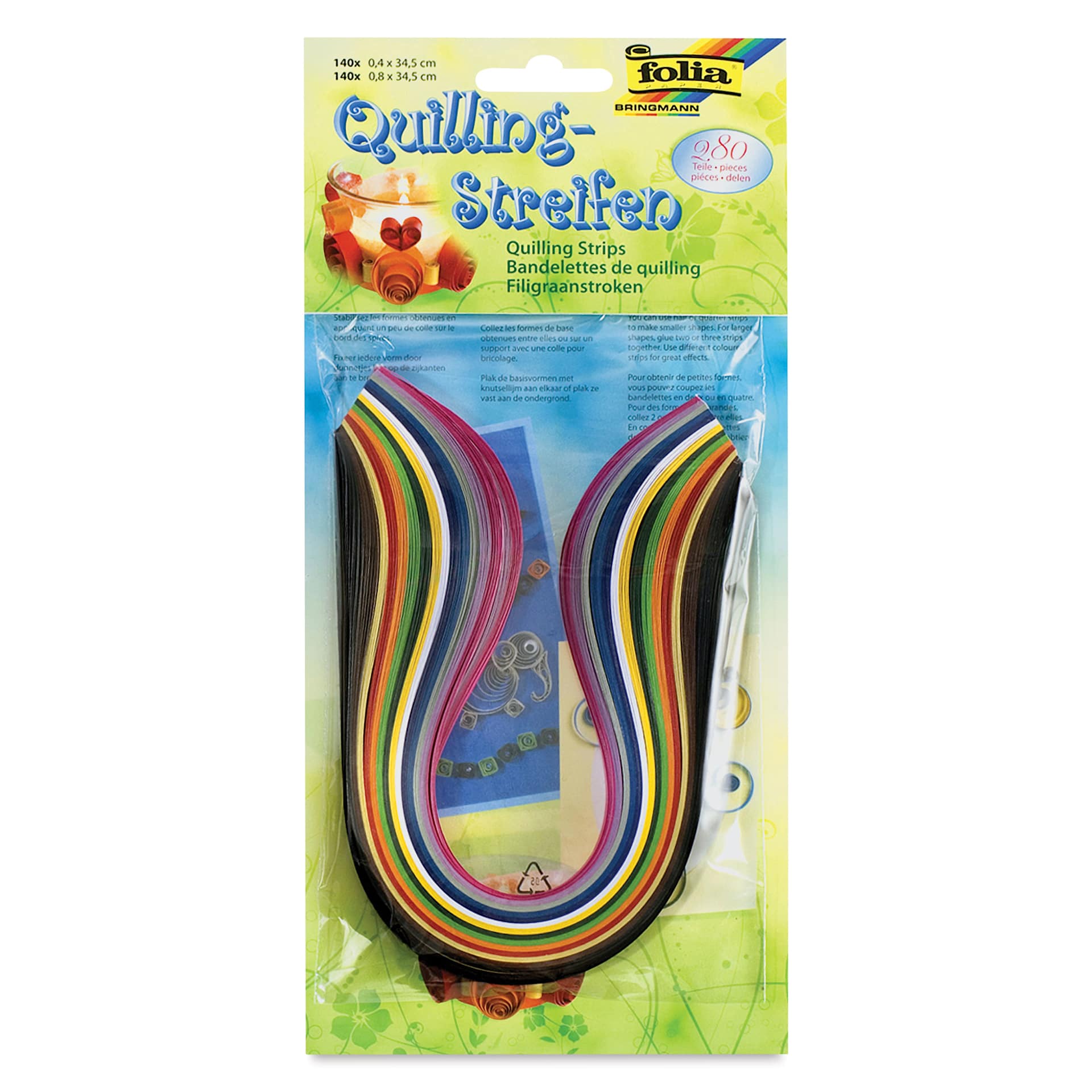 Folia Quilling Strips - Pkg of 280, 14 Assorted Colors, 34.5 cm front of packaging