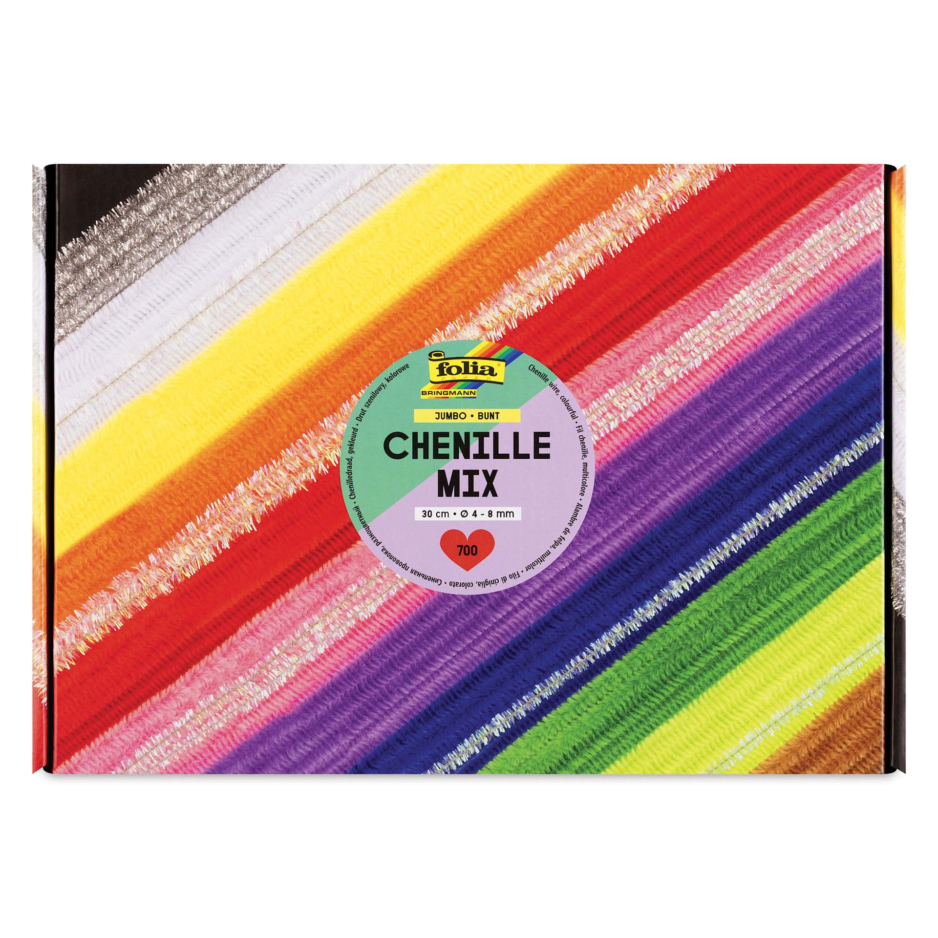Folia Jumbo Chenille Mix - Pkg of 700, 13 Assorted Colors, 30 cm front of packaging