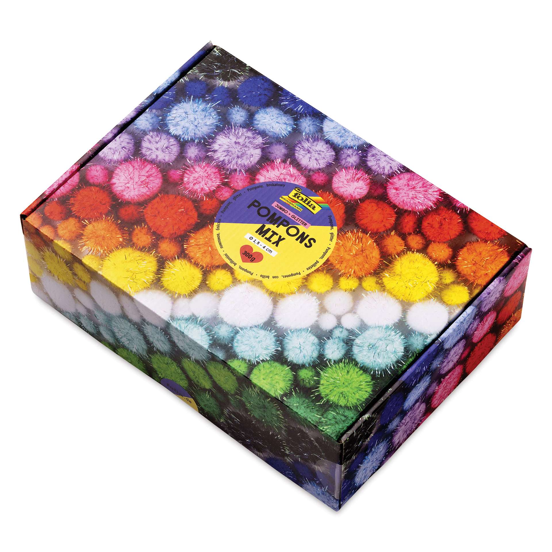 Folia Jumbo Pompons Mix - Glitter, 300 g angled view of packaging