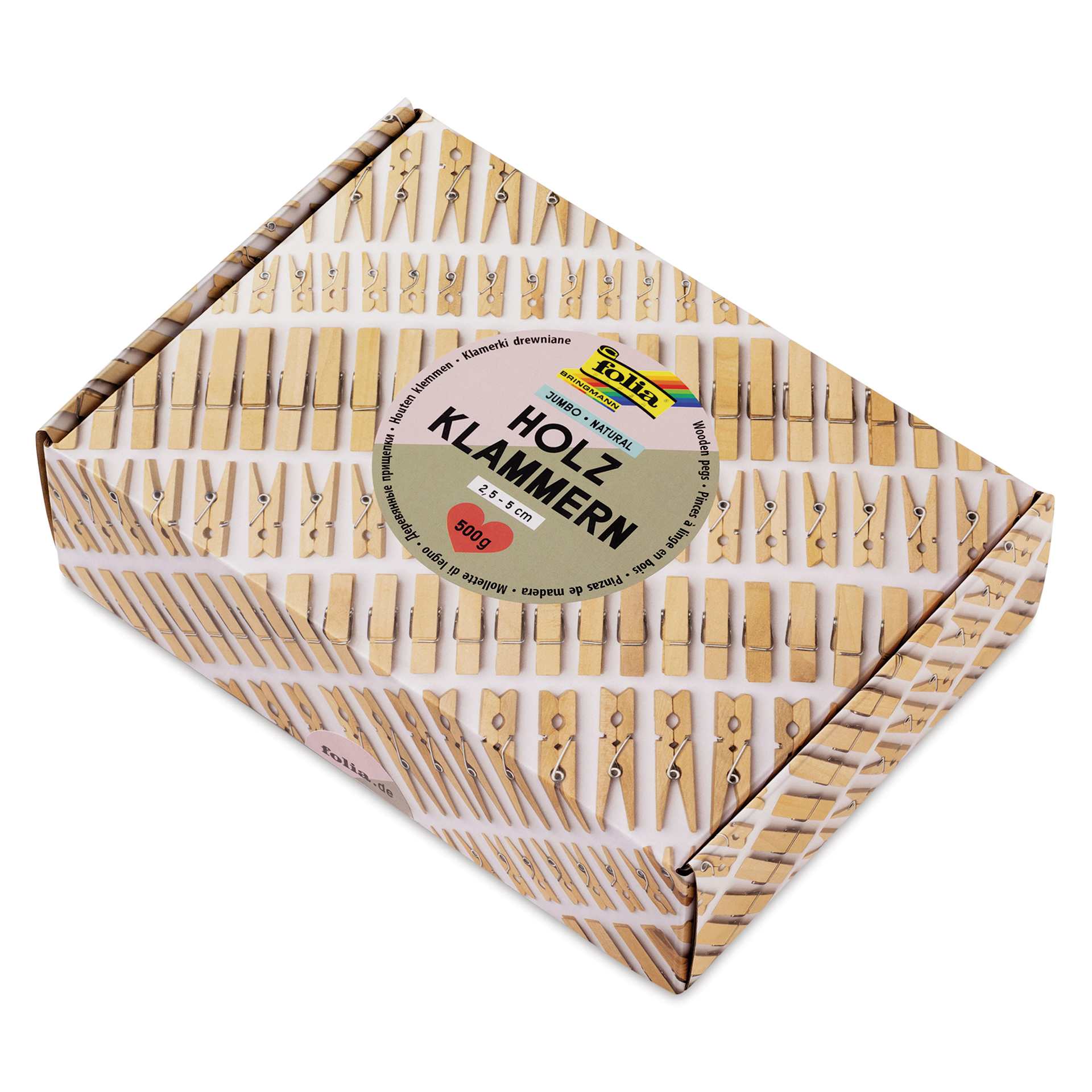 Folia Jumbo Wooden Peg Mix - Natural, 500 g angled view of packaging