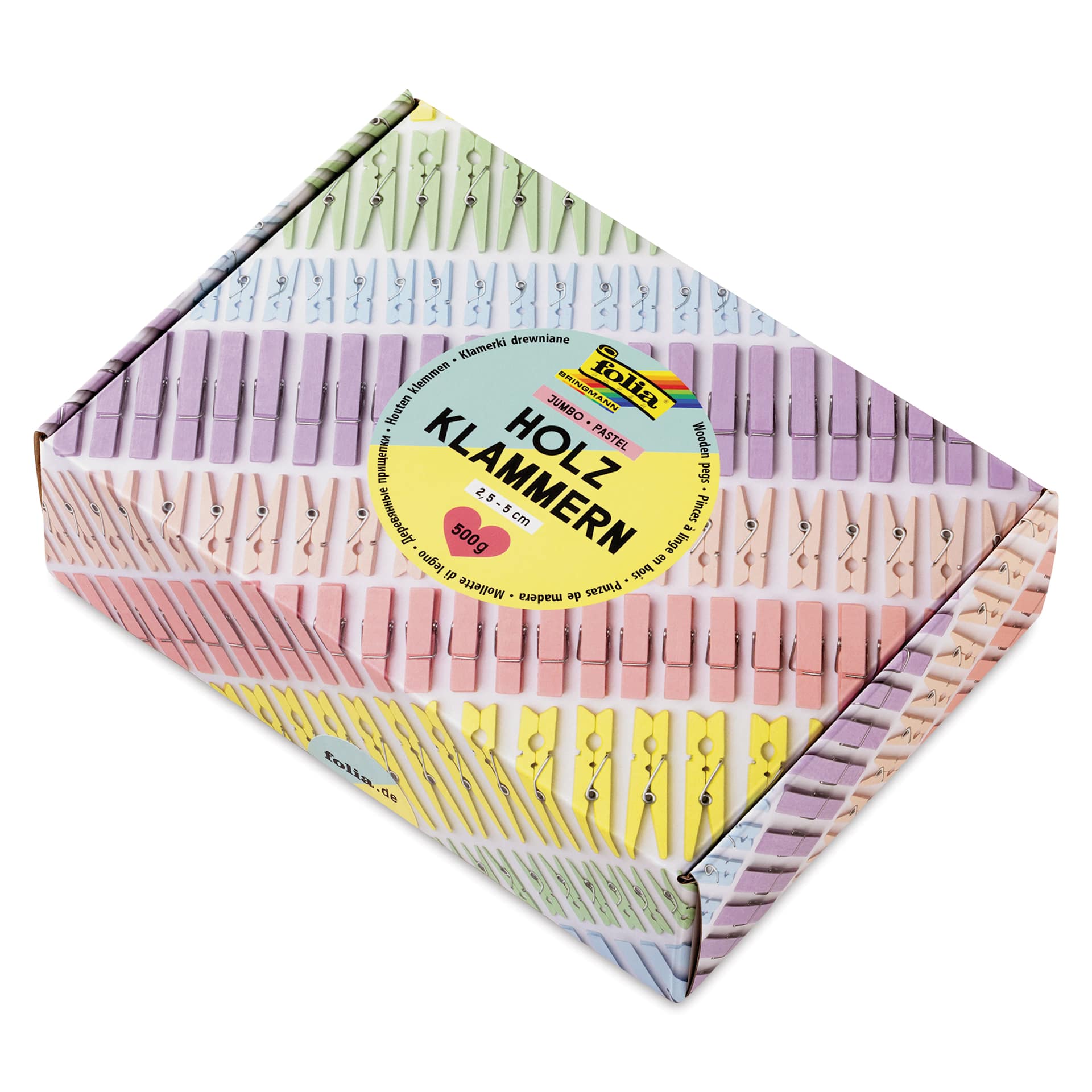 Folia Jumbo Wooden Peg Mix - Pastel, 500 g angled view of packaging