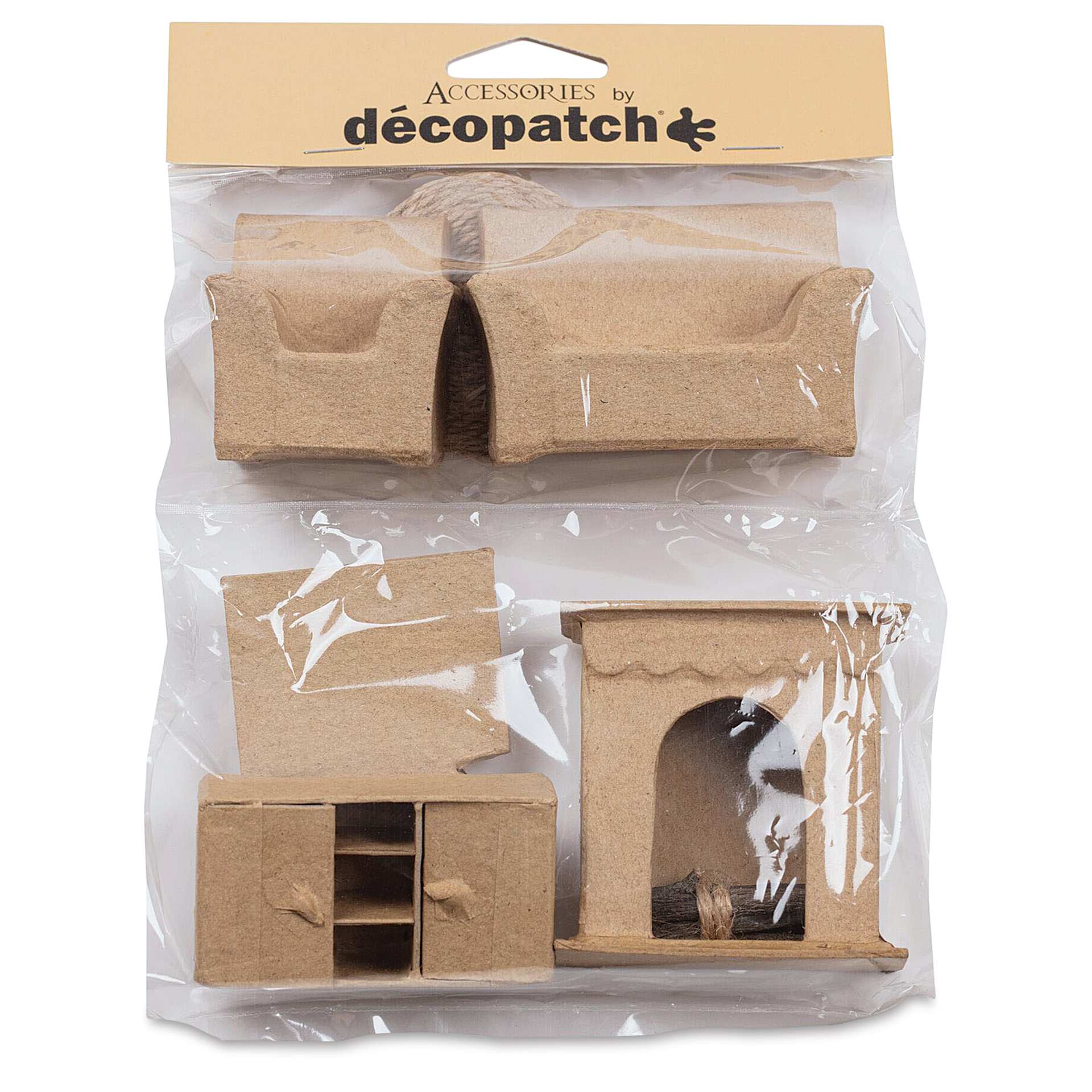Decopatch Paper Mache Doll House Furniture Accessory Kit - Living Room front of packaging