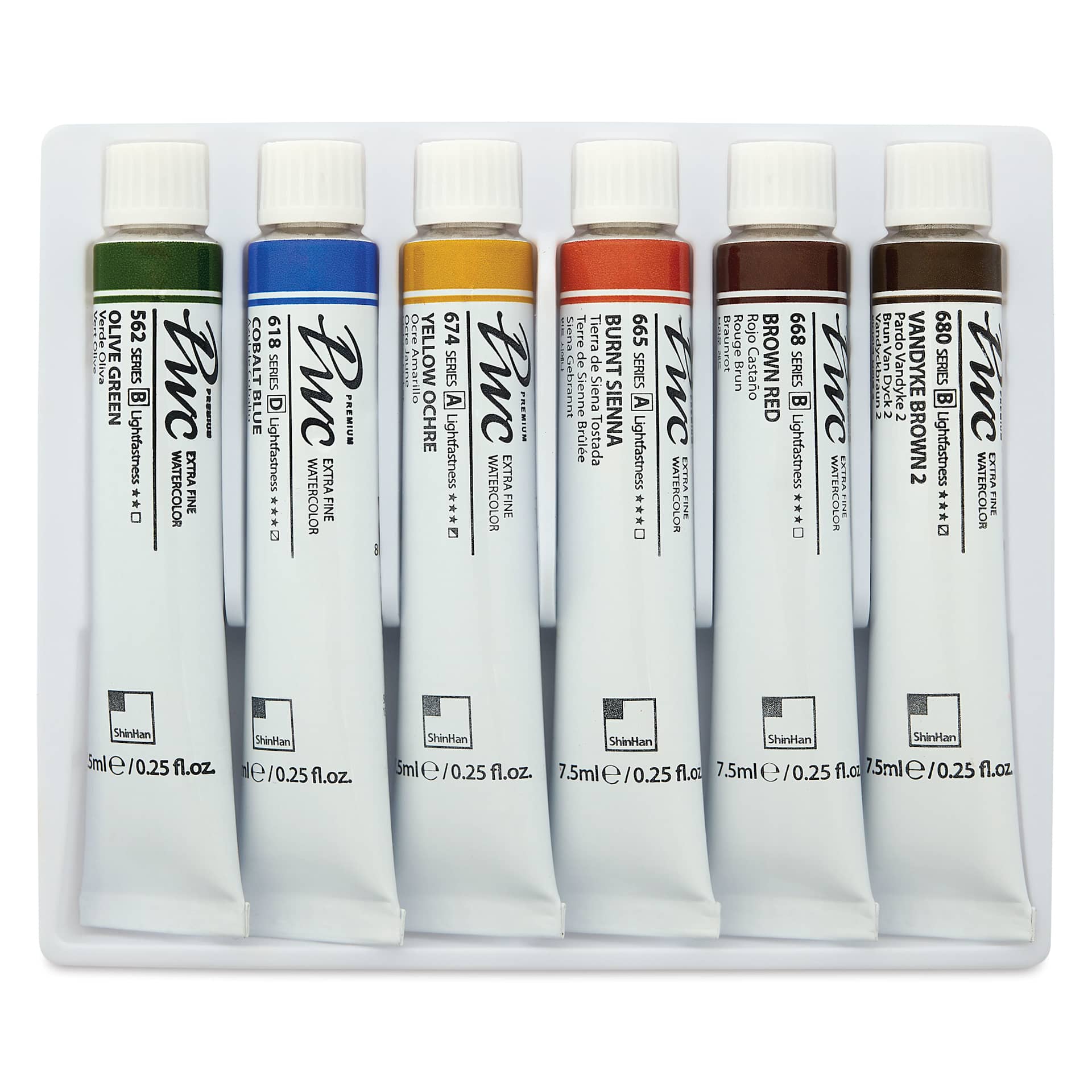 PWC Extra Fine Professional Watercolor - Set of 6, Earth Colors, 7.5 ml tubes