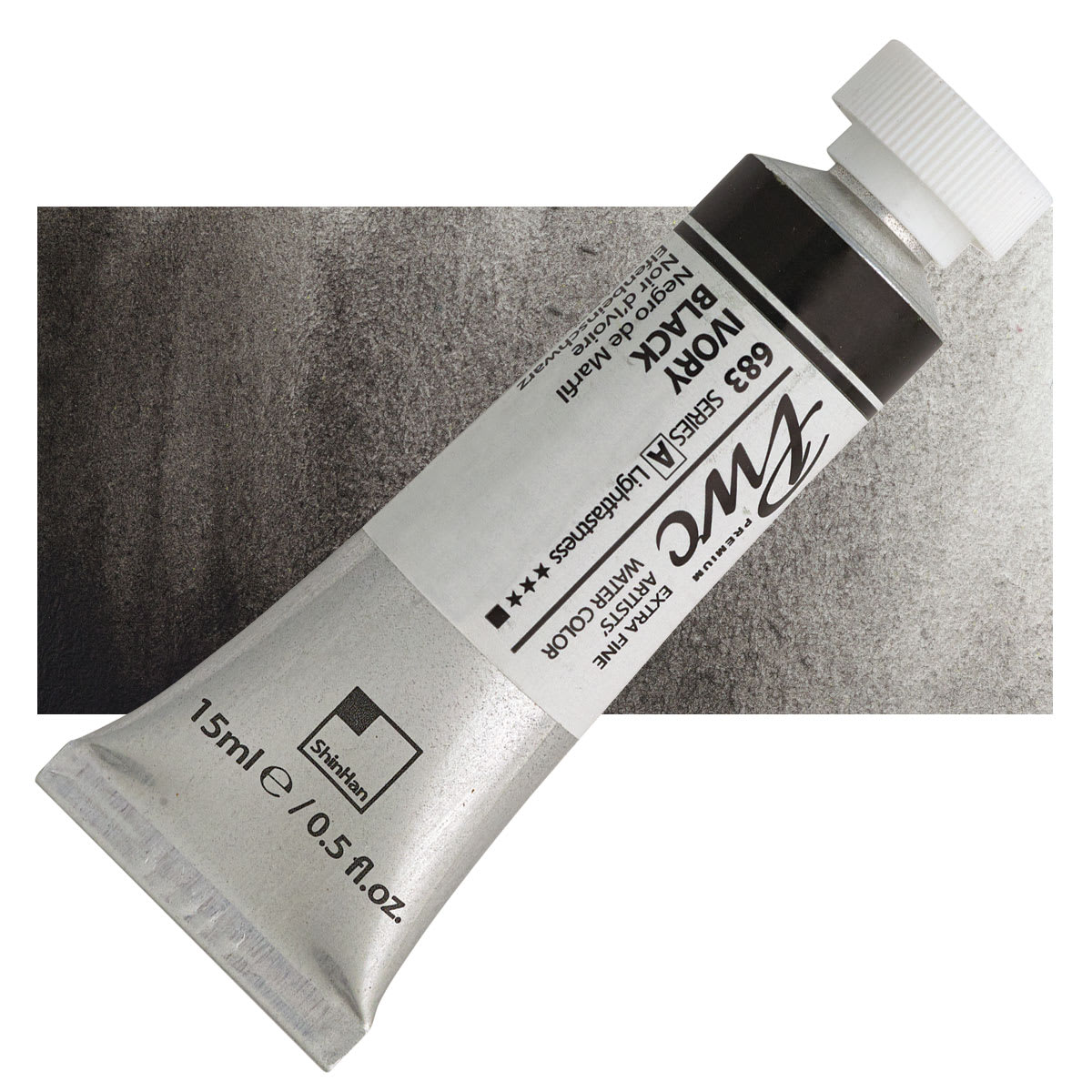 PWC Extra Fine Professional Watercolor - Ivory Black, 15 ml, Tube and swatch