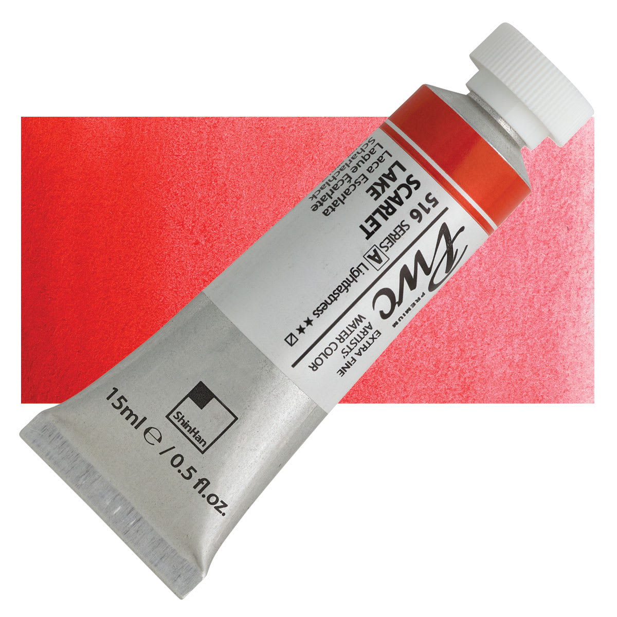 PWC Extra Fine Professional Watercolor - Scarlet Lake, 15 ml, Swatch with Tube and swatch
