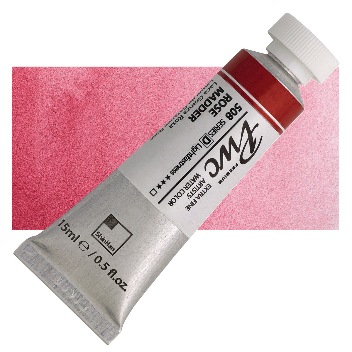 PWC Extra Fine Professional Watercolor - Rose Madder, 15 ml, Tube and swatch