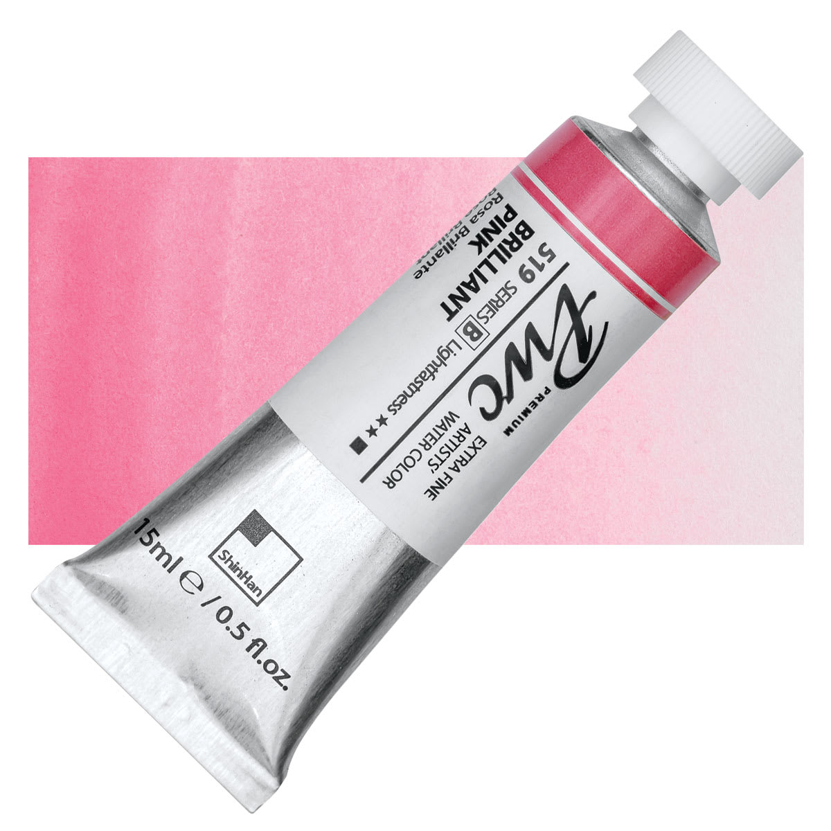 PWC Extra Fine Professional Watercolor - Brilliant Pink, 15 ml, Tube and swatch