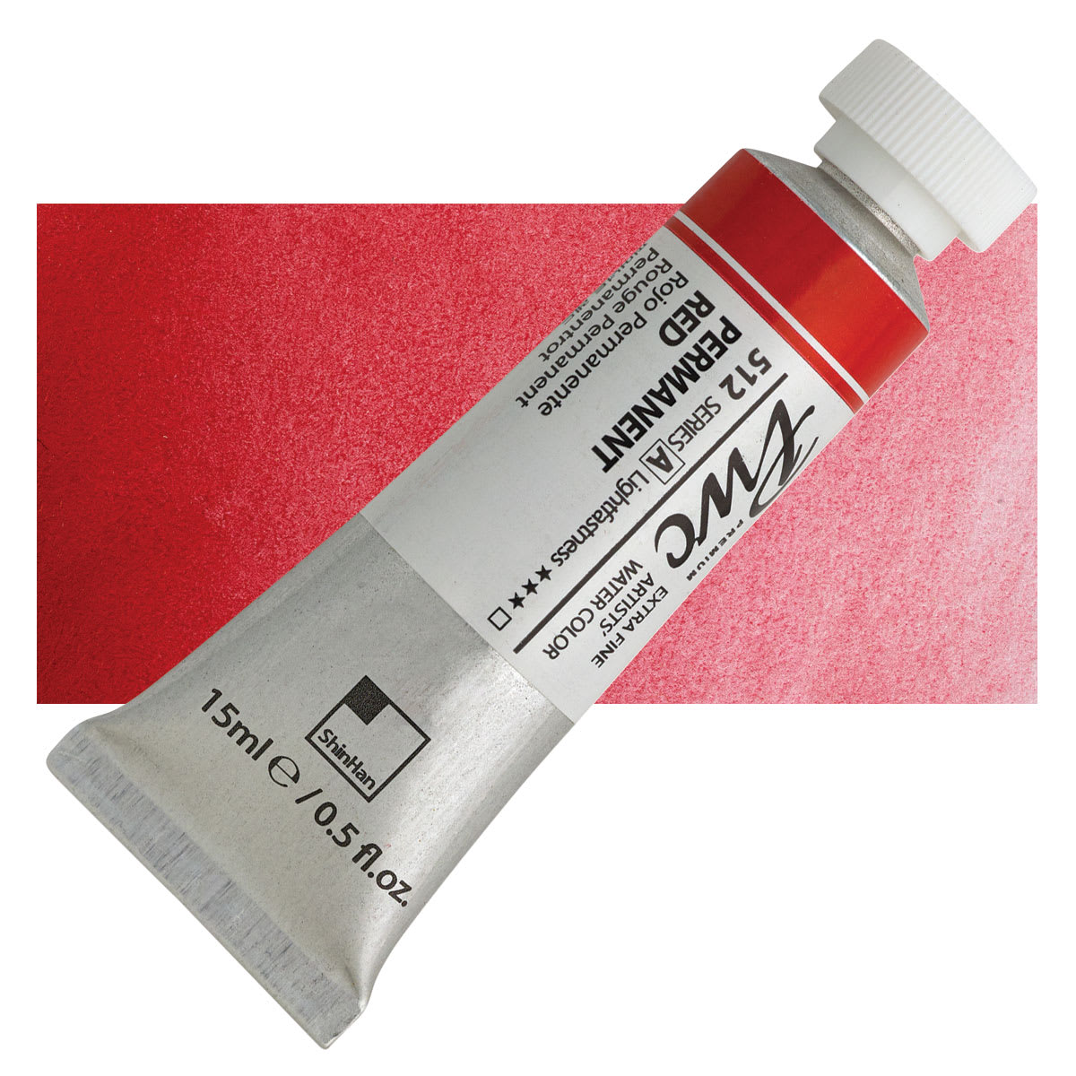 PWC Extra Fine Professional Watercolor - Permanent Red, 15 ml, Tube and swatch