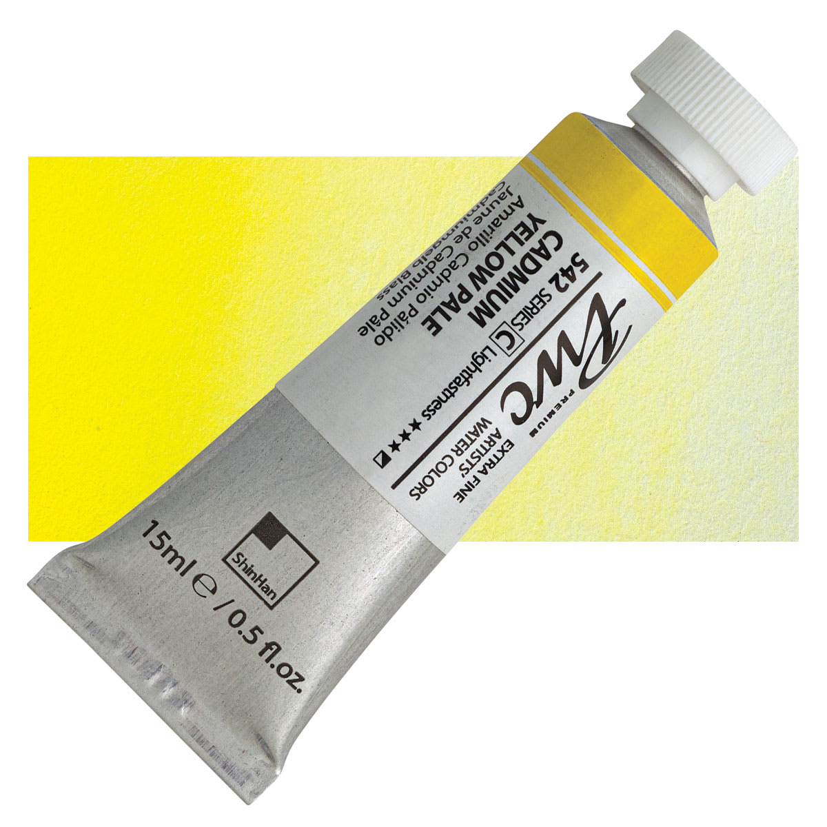 PWC Extra Fine Professional Watercolor - Cadmium Yellow Pale, 15 ml, Tube and swatch
