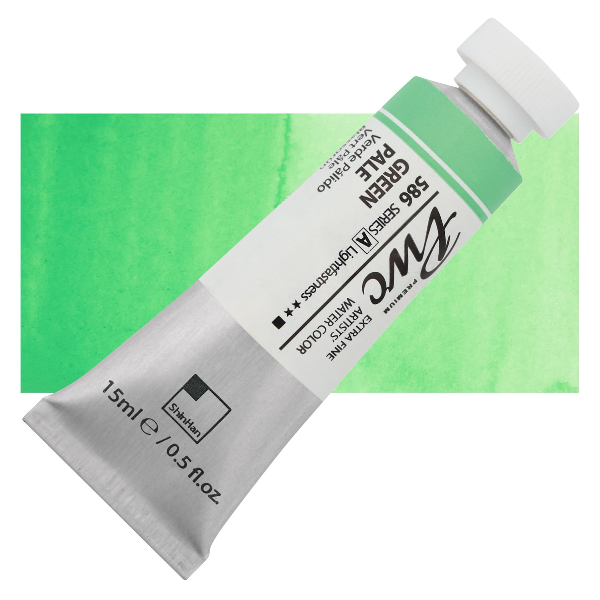 PWC Extra Fine Professional Watercolor - Green Pale, 15 ml, Tube and swatch