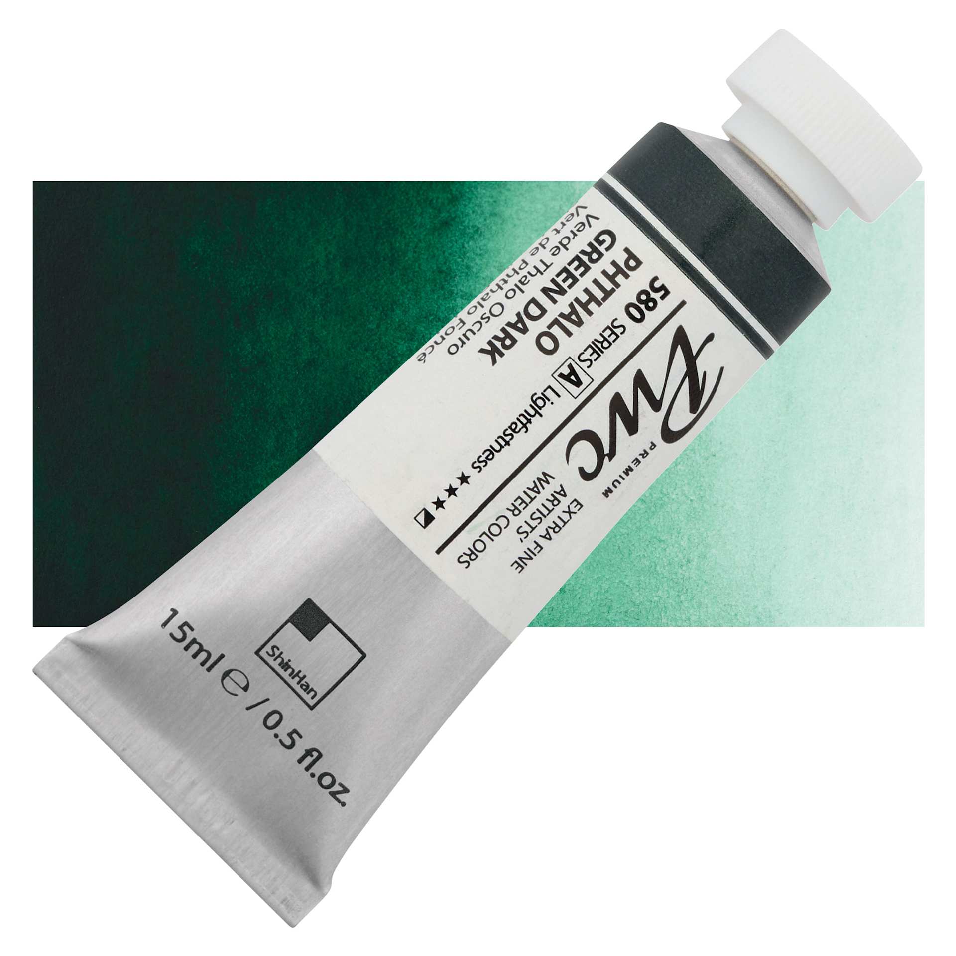 PWC Extra Fine Professional Watercolor - Phthalo Green Dark, 15 ml, Tube and swatch