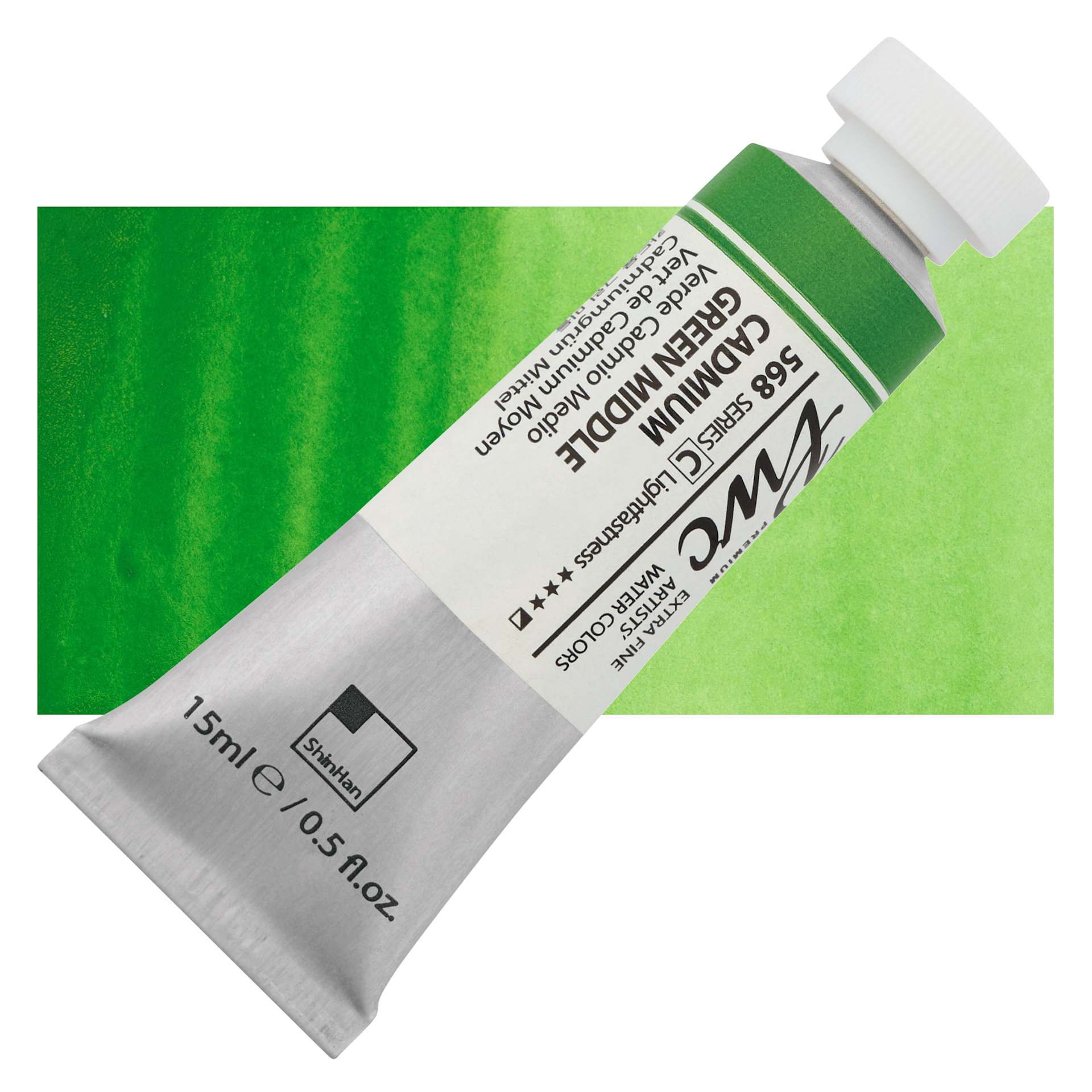 PWC Extra Fine Professional Watercolor - Cadmium Green Middle, 15 ml, Tube and swatch