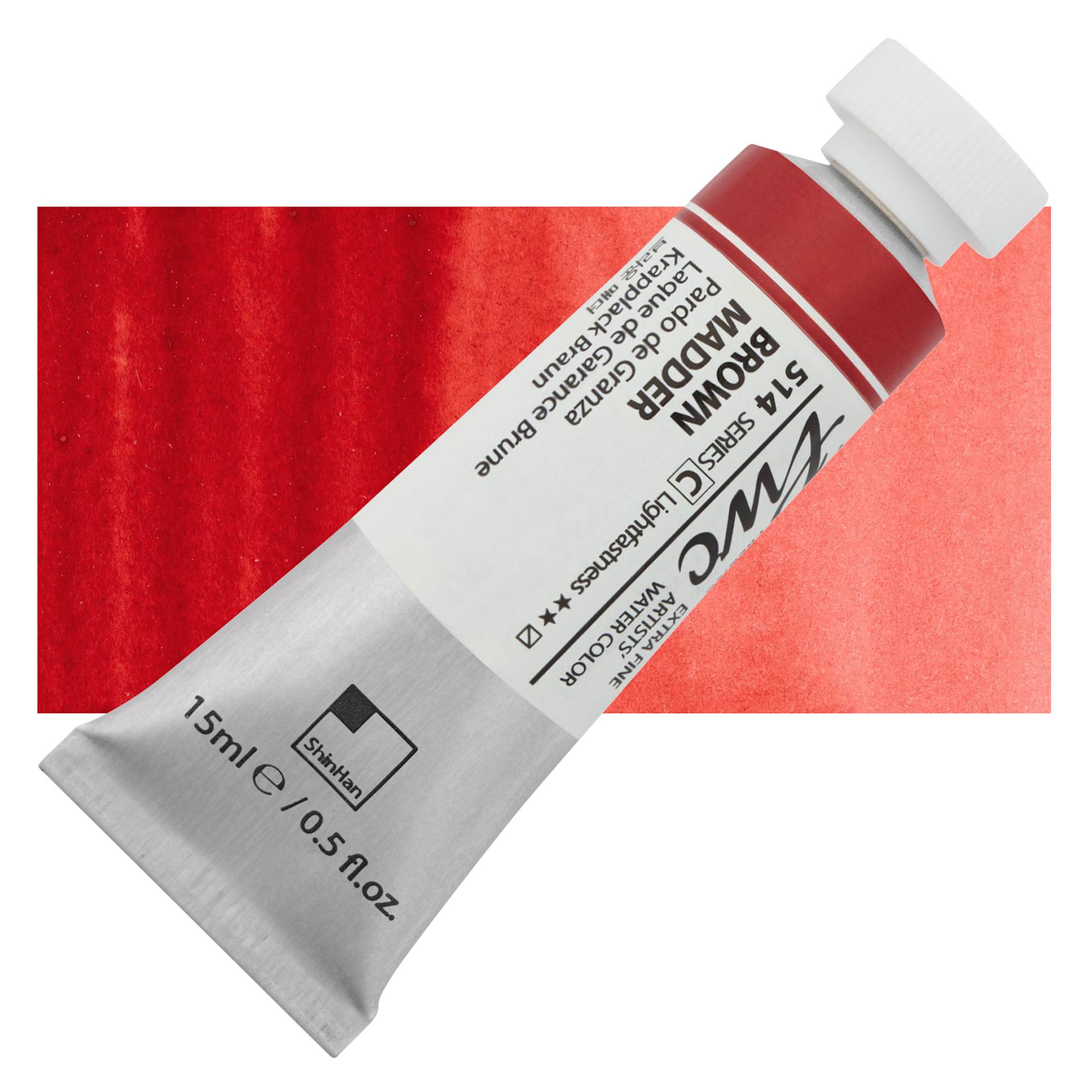 PWC Extra Fine Professional Watercolor - Brown Madder, 15 ml, Tube and swatch