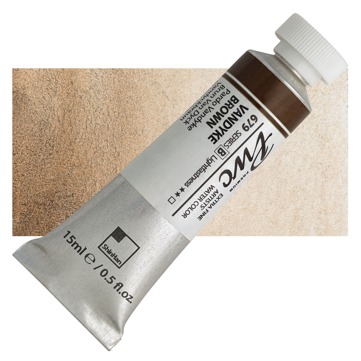 PWC Extra Fine Professional Watercolor - Vandyke Brown, 15 ml, Tube and swatch