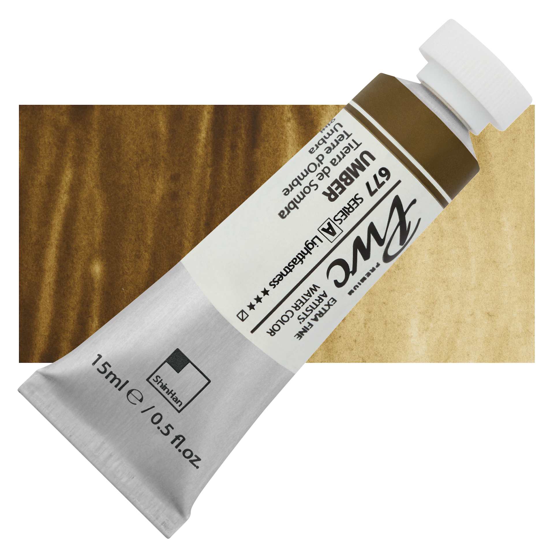 PWC Extra Fine Professional Watercolor - Umber, 15 ml, Tube and swatch
