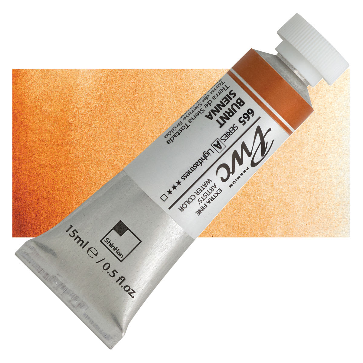 PWC Extra Fine Professional Watercolor - Burnt Sienna, 15 ml, Swatch with Tube and swatch