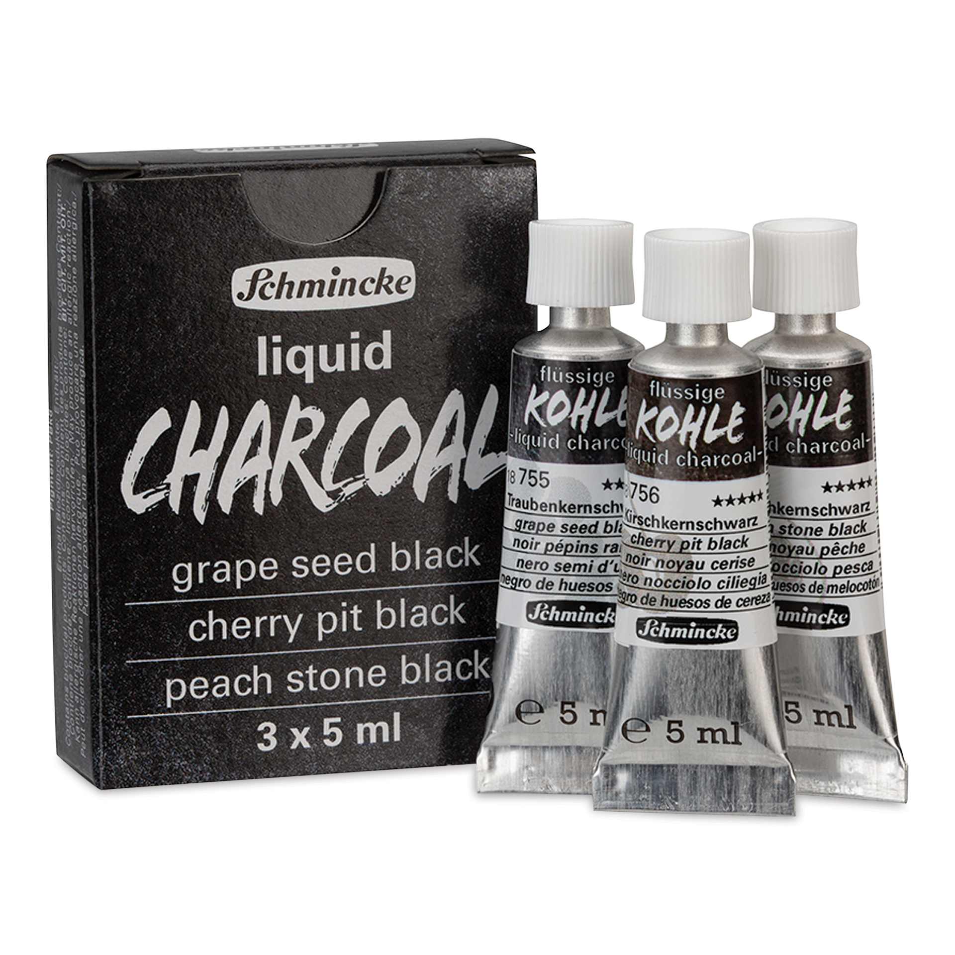 Schmincke Liquid Charcoal - Set of 3, 5 ml tubes with packaging