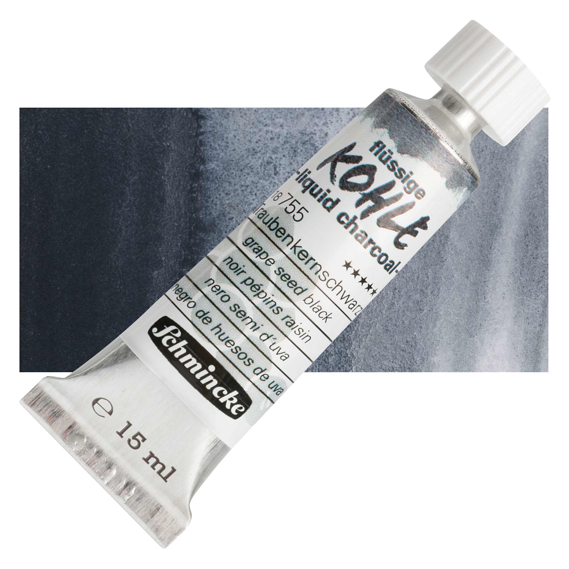 Schmincke Liquid Charcoal - Grape Seed Black, 15 ml Tube with swatch