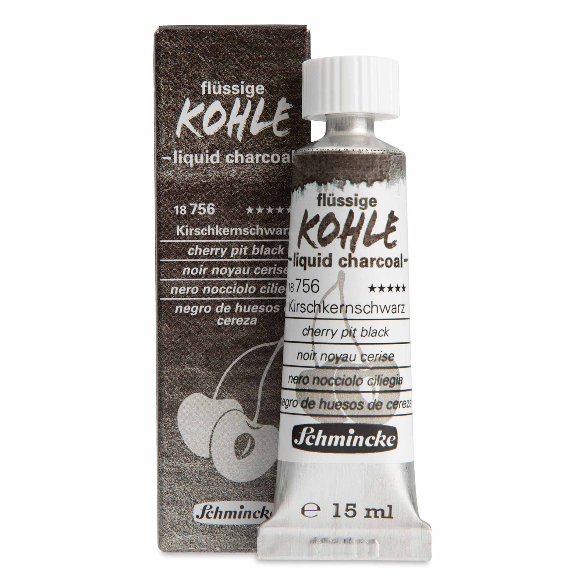 Schmincke Liquid Charcoal - Cherry Pit Black, 15 ml Tube with packaging