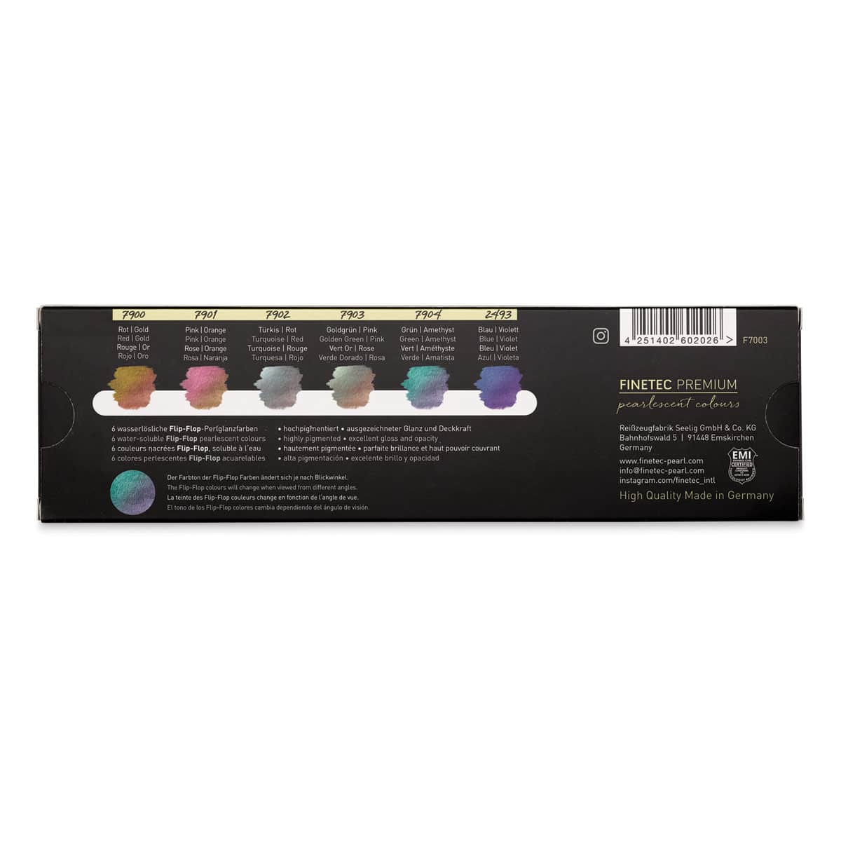 Finetec Premium Watercolor Pans Set - Flip-Flop, Set of 6 (Back of packaging)