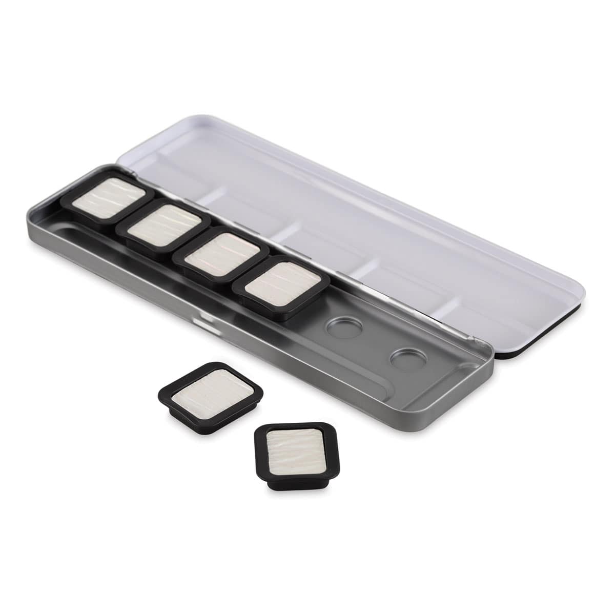 Finetec Premium Watercolor Pans Set - Iridescent High Sparkle, Set of 6 (Paint pan set with two pans popped out)