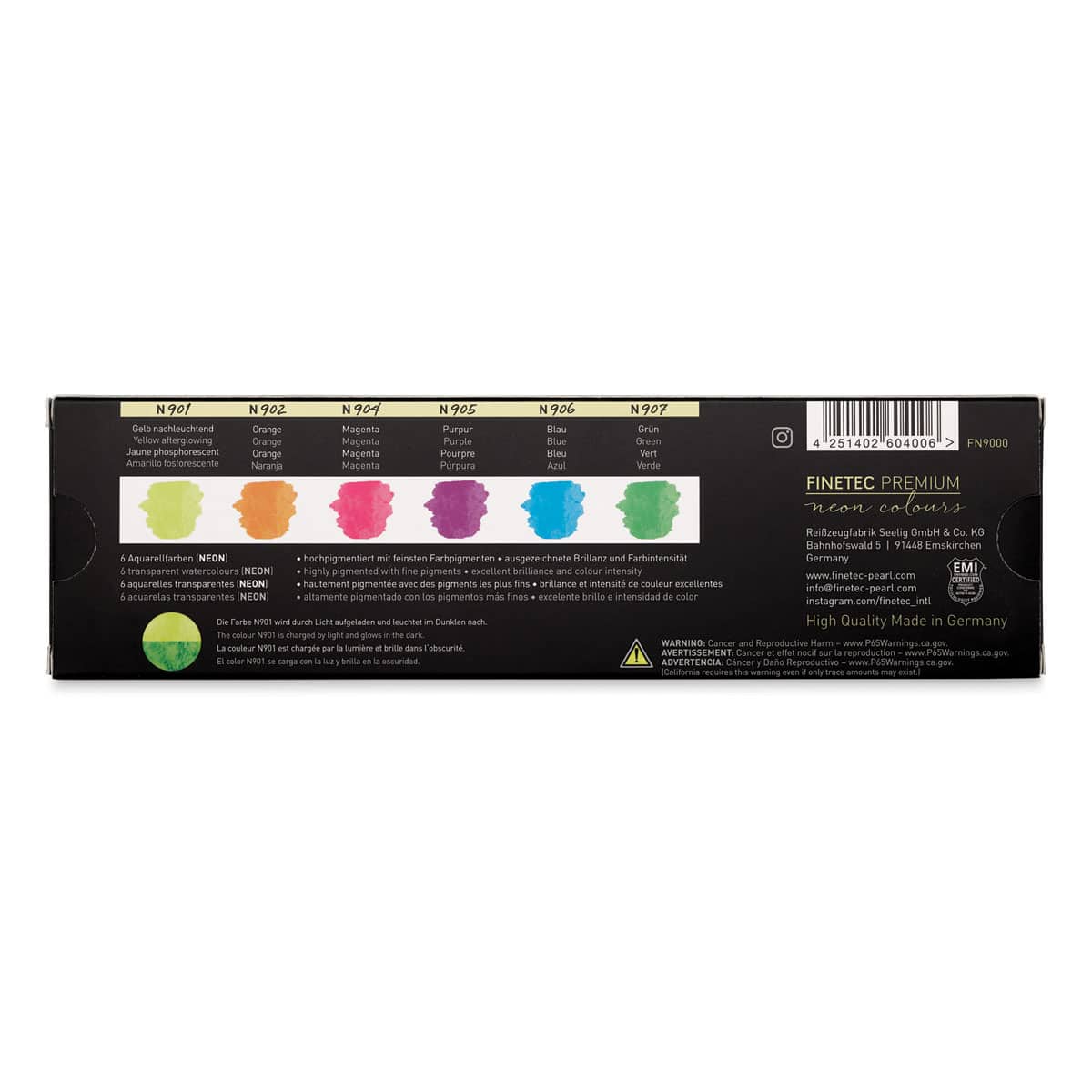 Finetec Premium Watercolor Pans Set - Neon, Set of 6 (Back of packaging)