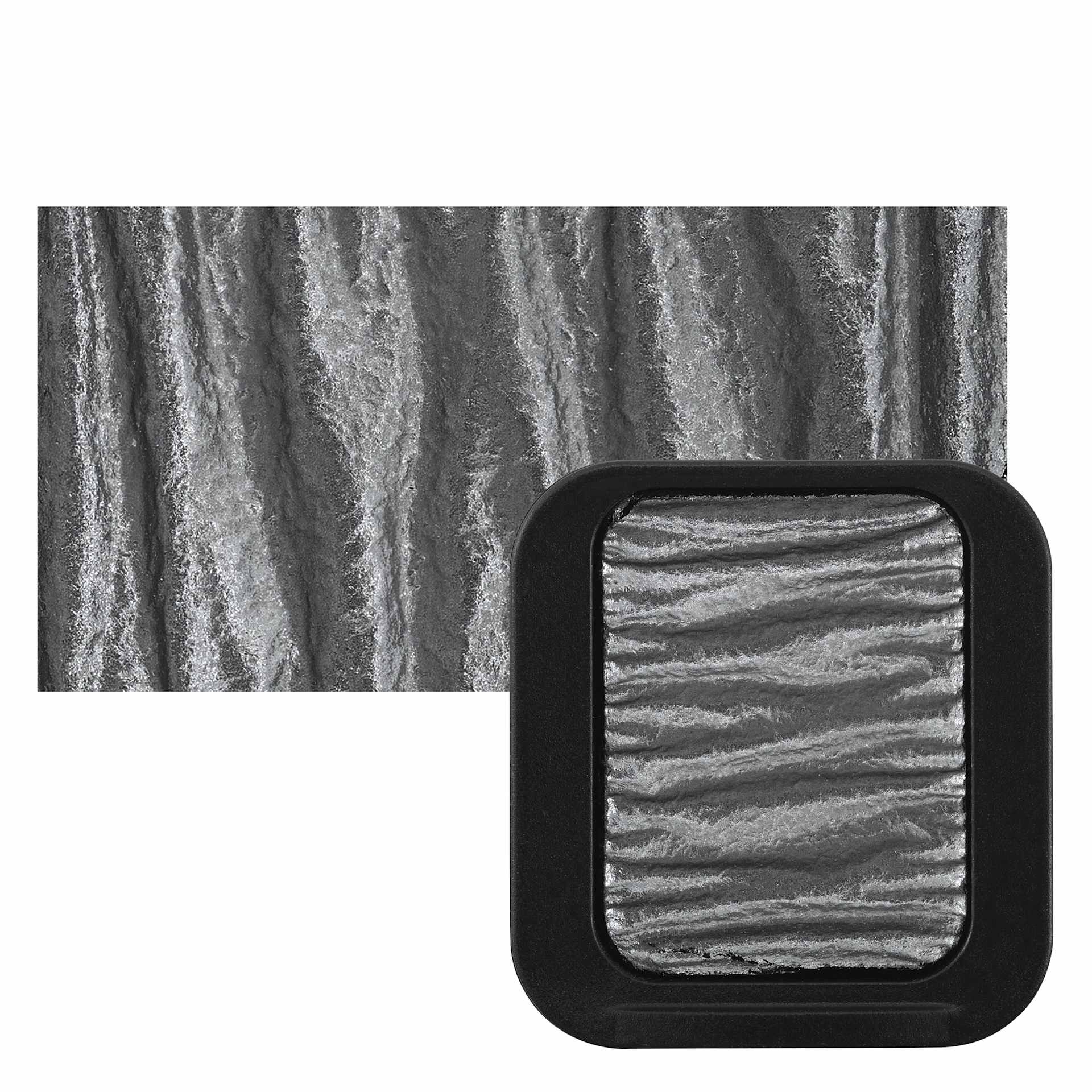 Finetec Premium Watercolor Pan - Pewter (Pearlescent) pan and swatch