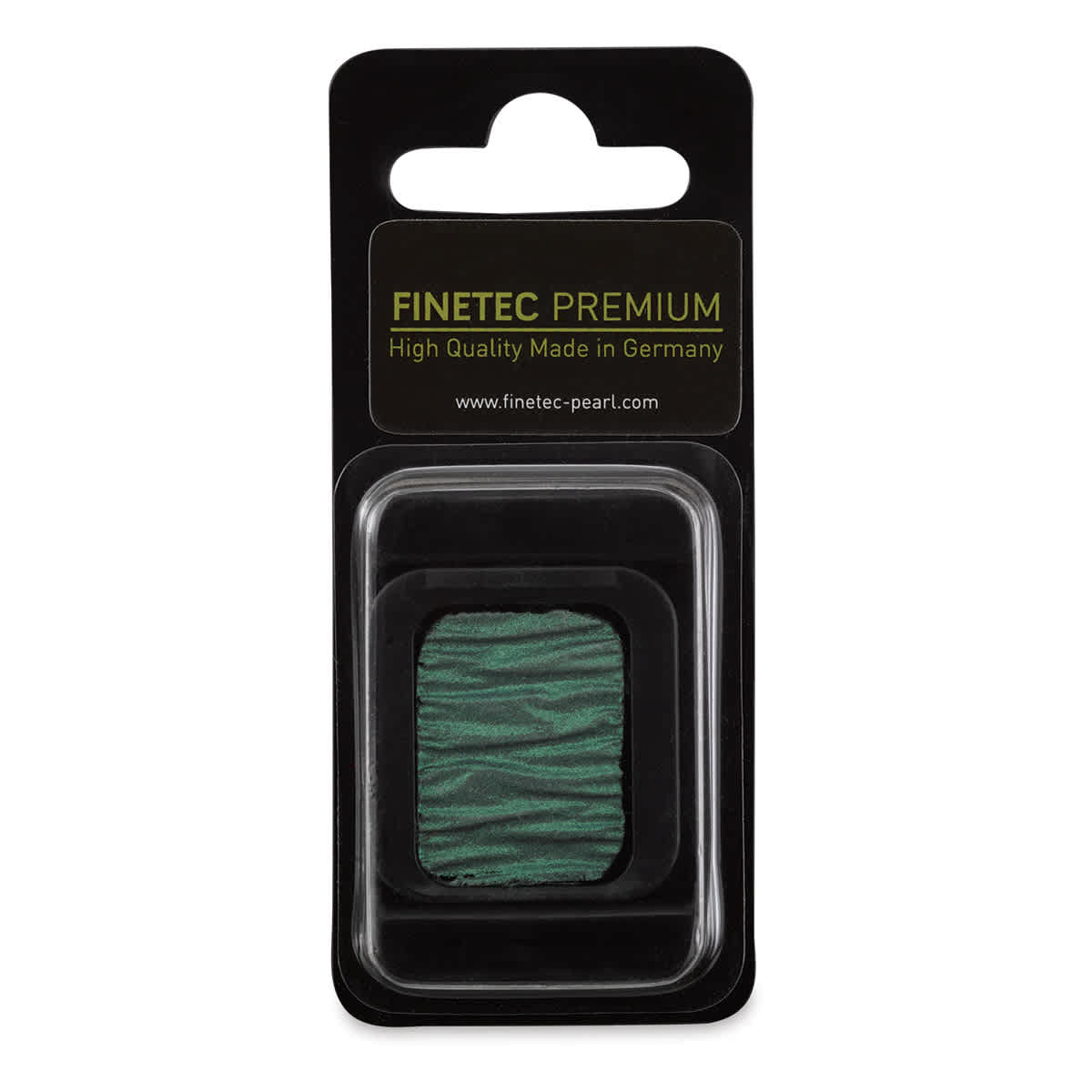 Finetec Premium Watercolor Pan - High Chroma Green (Pearlescent), In packaging.