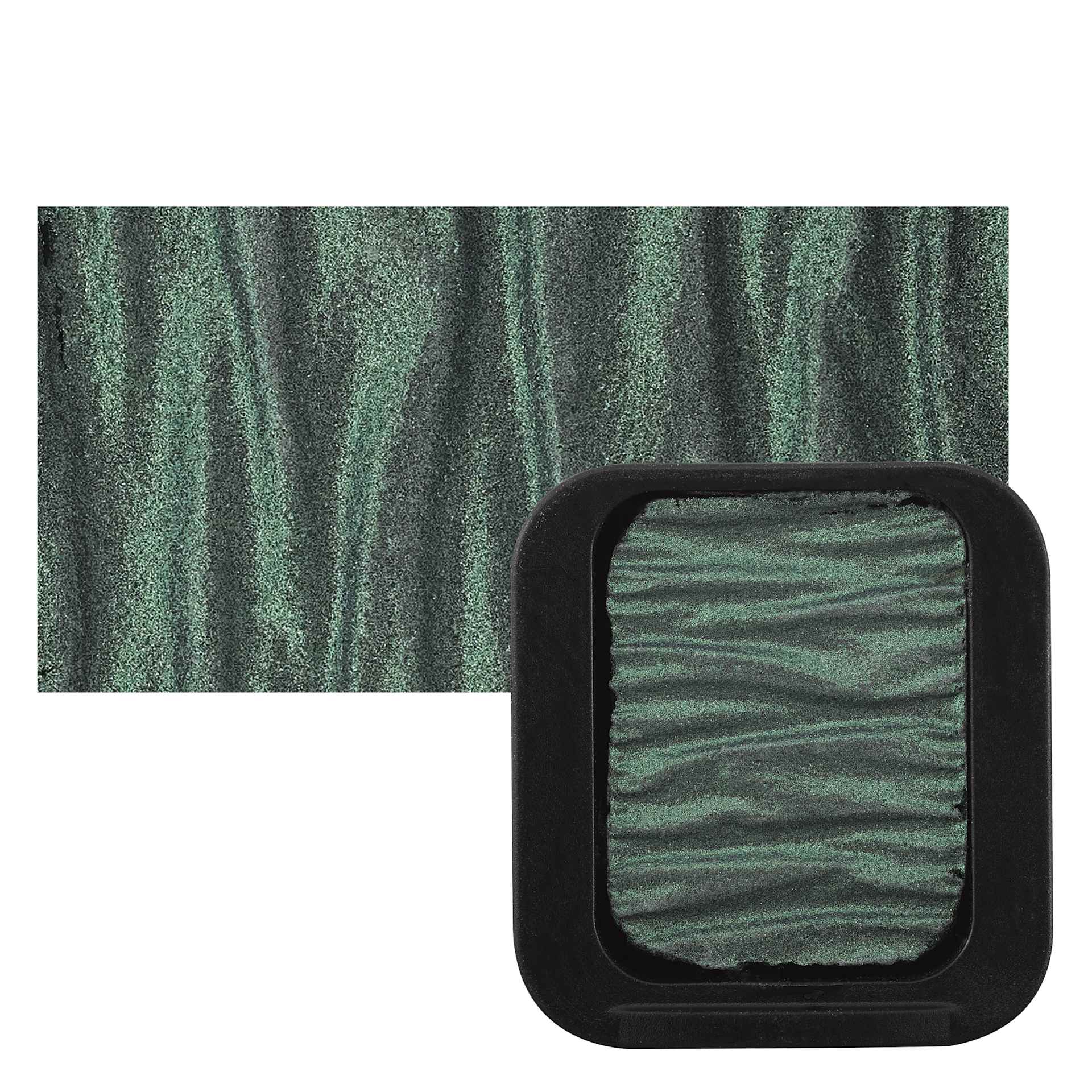 Finetec Premium Watercolor Pan - High Chroma Green (Pearlescent) pan and swatch