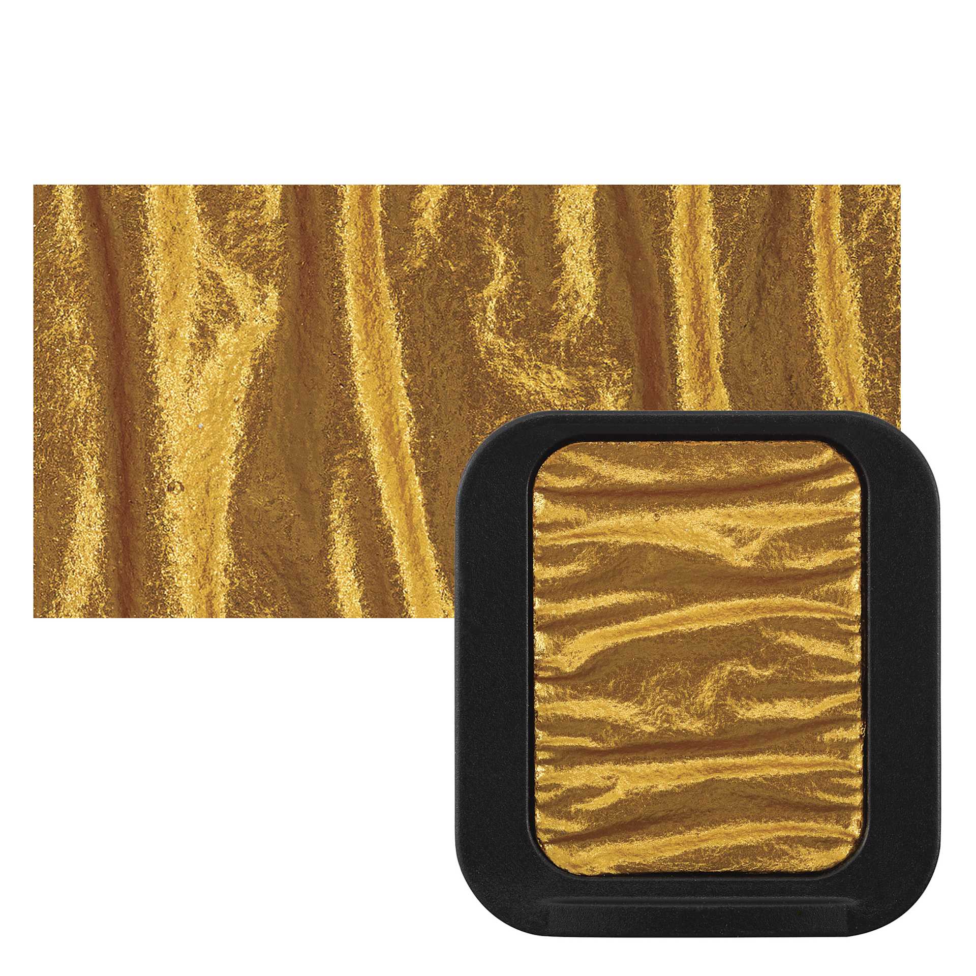Finetec Premium Watercolor Pan - Fine Gold (Pearlescent) pan and swatch