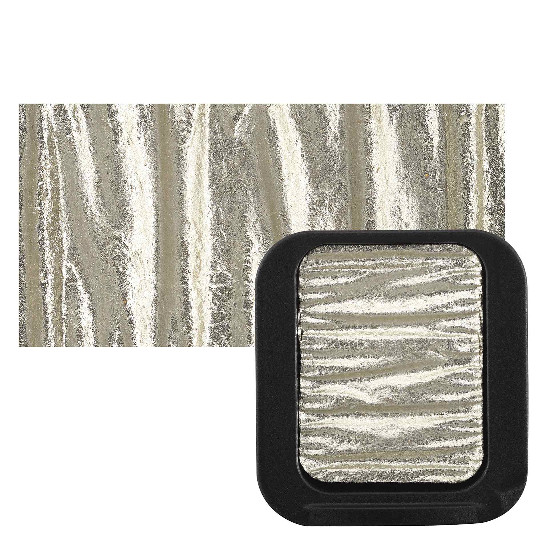 Finetec Premium Watercolor Pan - Real Silver (Metallic) pan and swatch