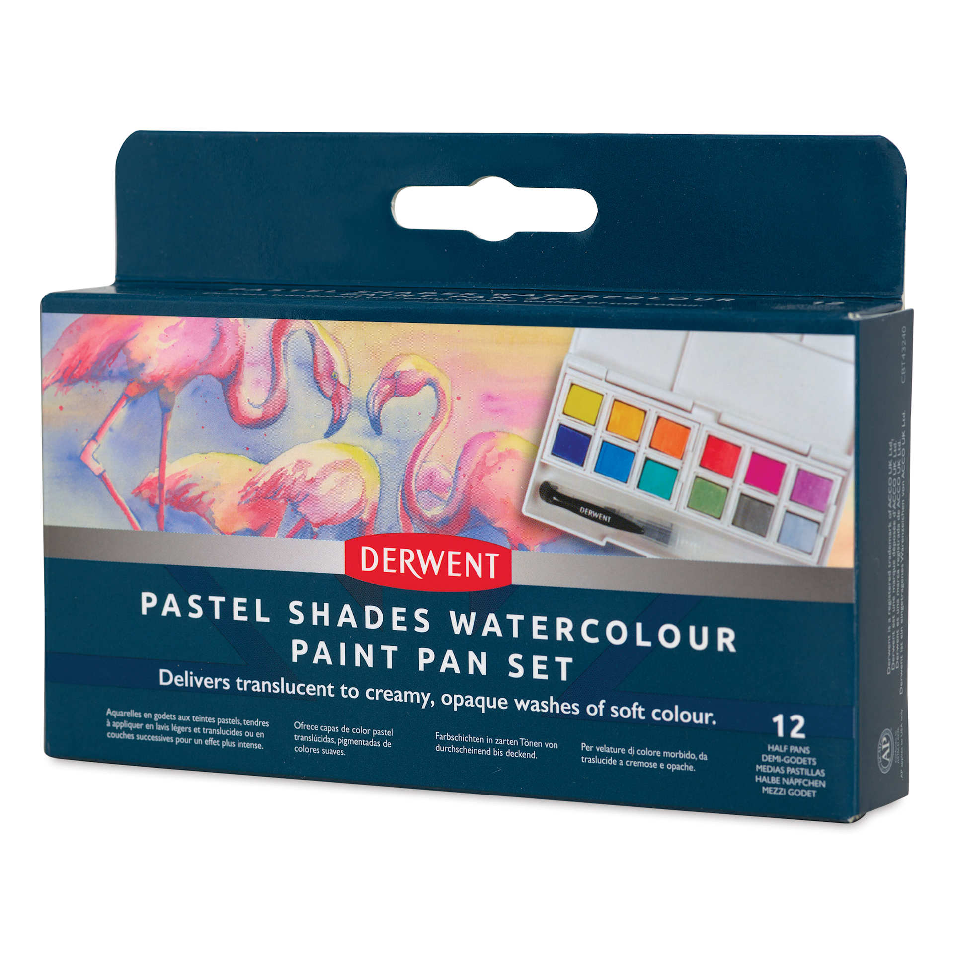 Derwent Watercolor Half Pan Paint - Set of 12, Pastels front of package