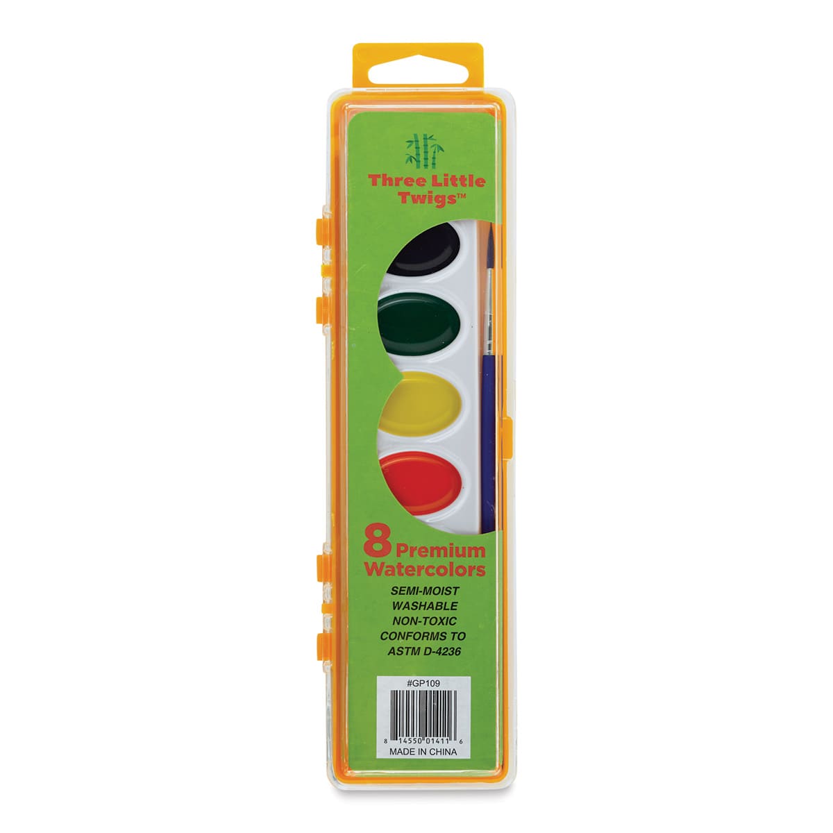 Three Little Twigs Premium Watercolor Pan Set - Set of 8, Assorted Colors (Lid closed)