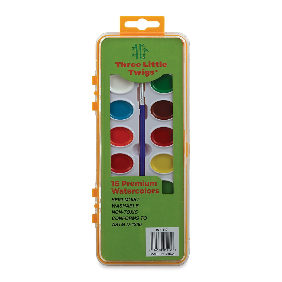 Three Little Twigs Premium Watercolor Pan Set - Set of 16, Assorted Colors (Lid closed)