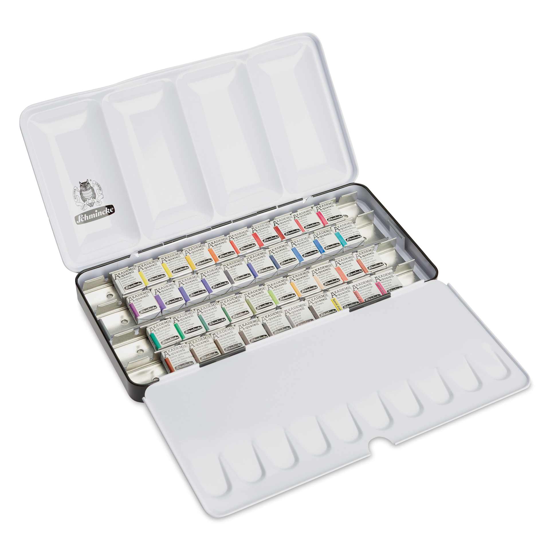 Schmincke Akademie Aquarell Watercolor Pans - Set of 40, Metal Case, Assorted Colors, Half Pans