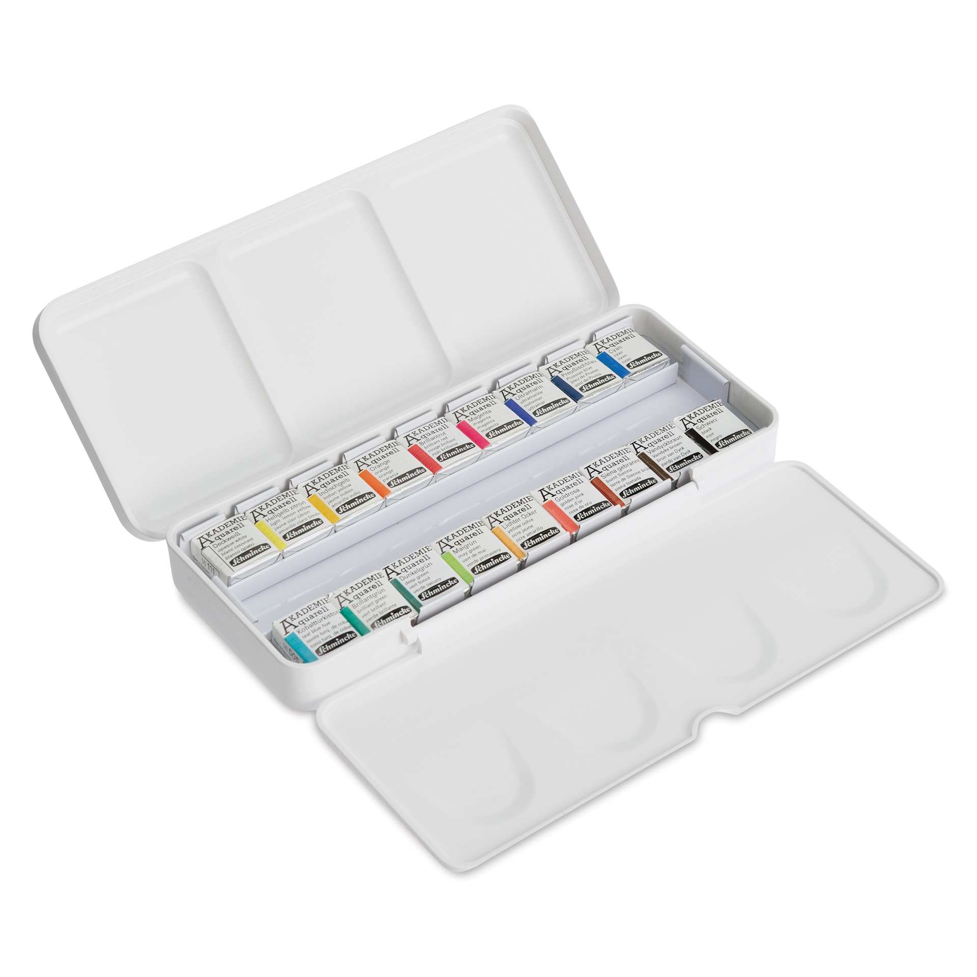 Schmincke Akademie Aquarell Watercolor Pans - Set of 18, Plastic Case, Assorted Colors, Half Pans