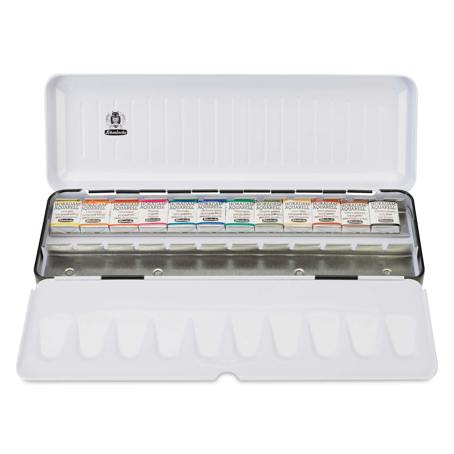 Schmincke Horadam Aquarell Artist Watercolor - Set of 12, Assorted, Half Pans, Special Black Metal Box