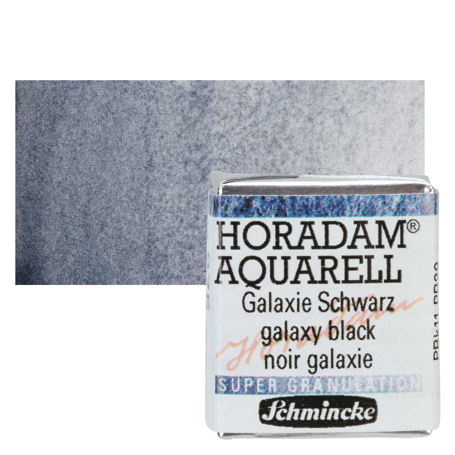 Schmincke Horadam Aquarell Artist Watercolor - Galaxy Black, Supergranulation, Half Pan and swatch