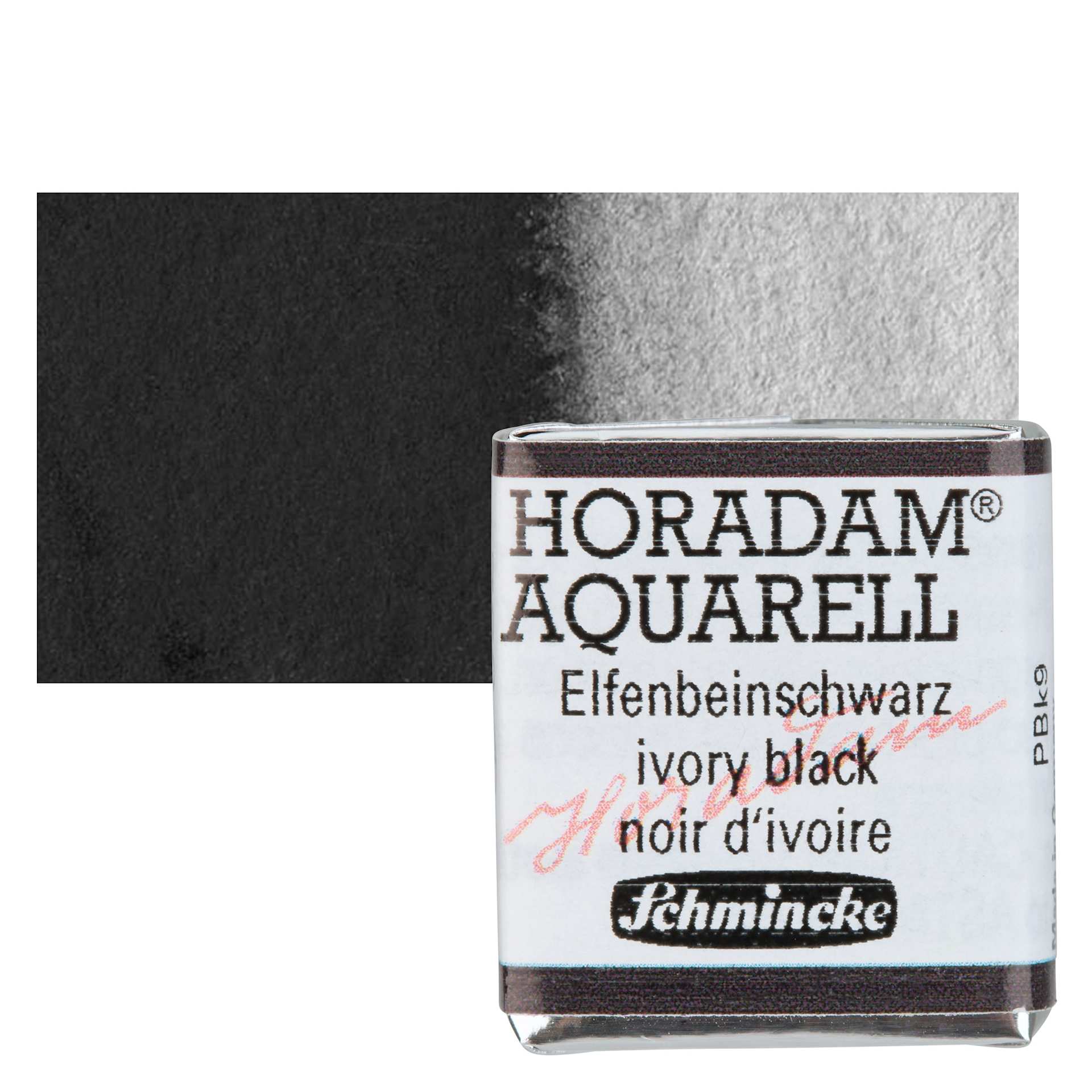 Schmincke Horadam Aquarell Watercolor - Ivory Black, Half Pan and swatch