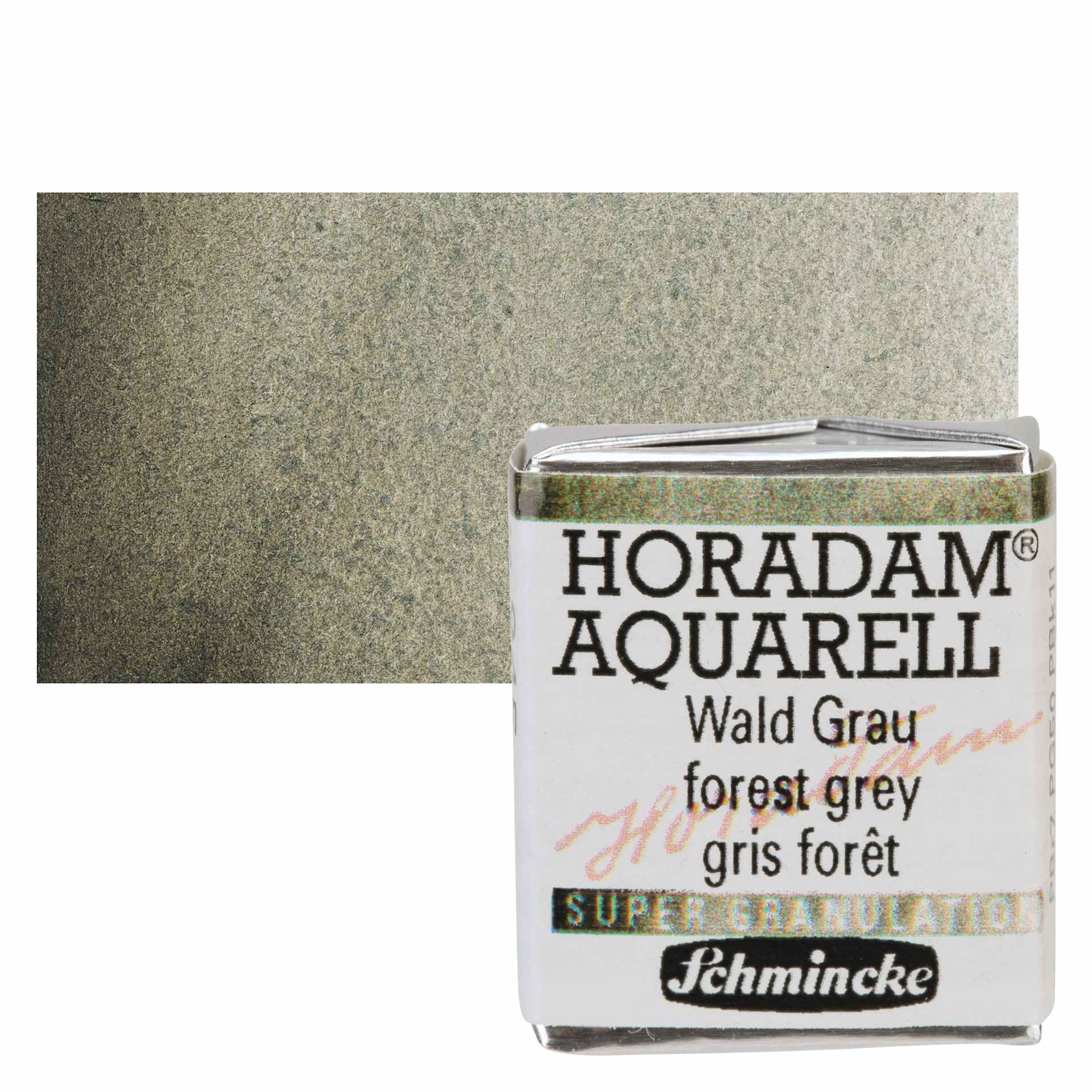 Schmincke Horadam Aquarell Artist Watercolor - Forest Grey, Supergranulation, Half Pan and swatch