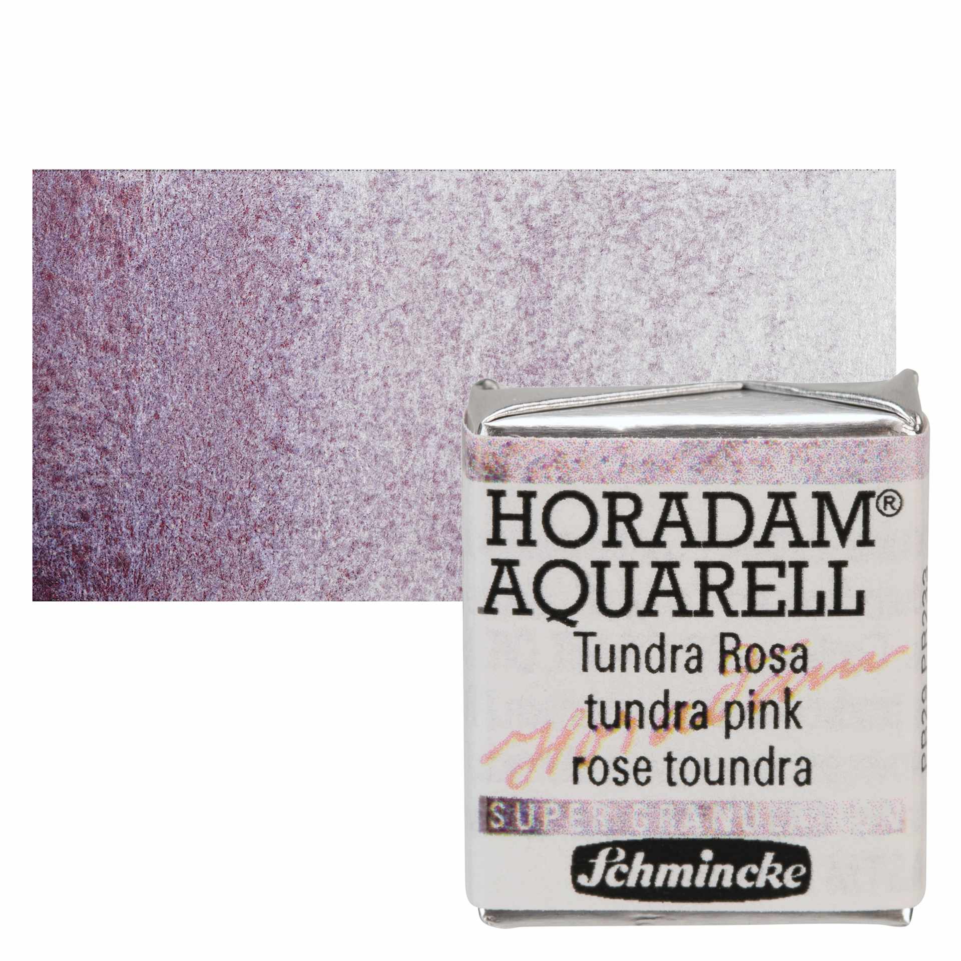 Schmincke Horadam Aquarell Artist Watercolor - Tundra Pink, Supergranulation, Half Pan and swatch