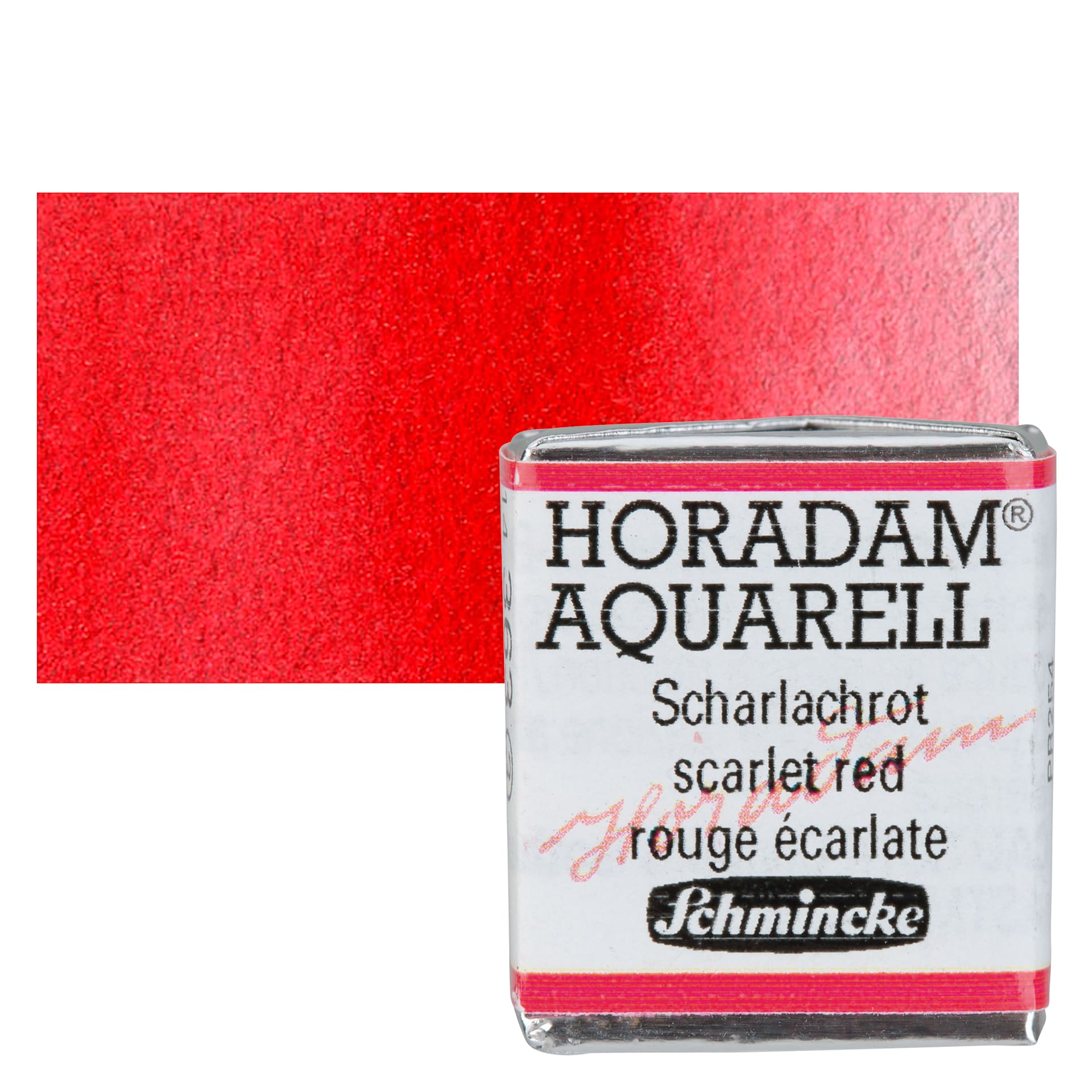Schmincke Horadam Aquarell Watercolor - Scarlet Red, Half Pan and swatch