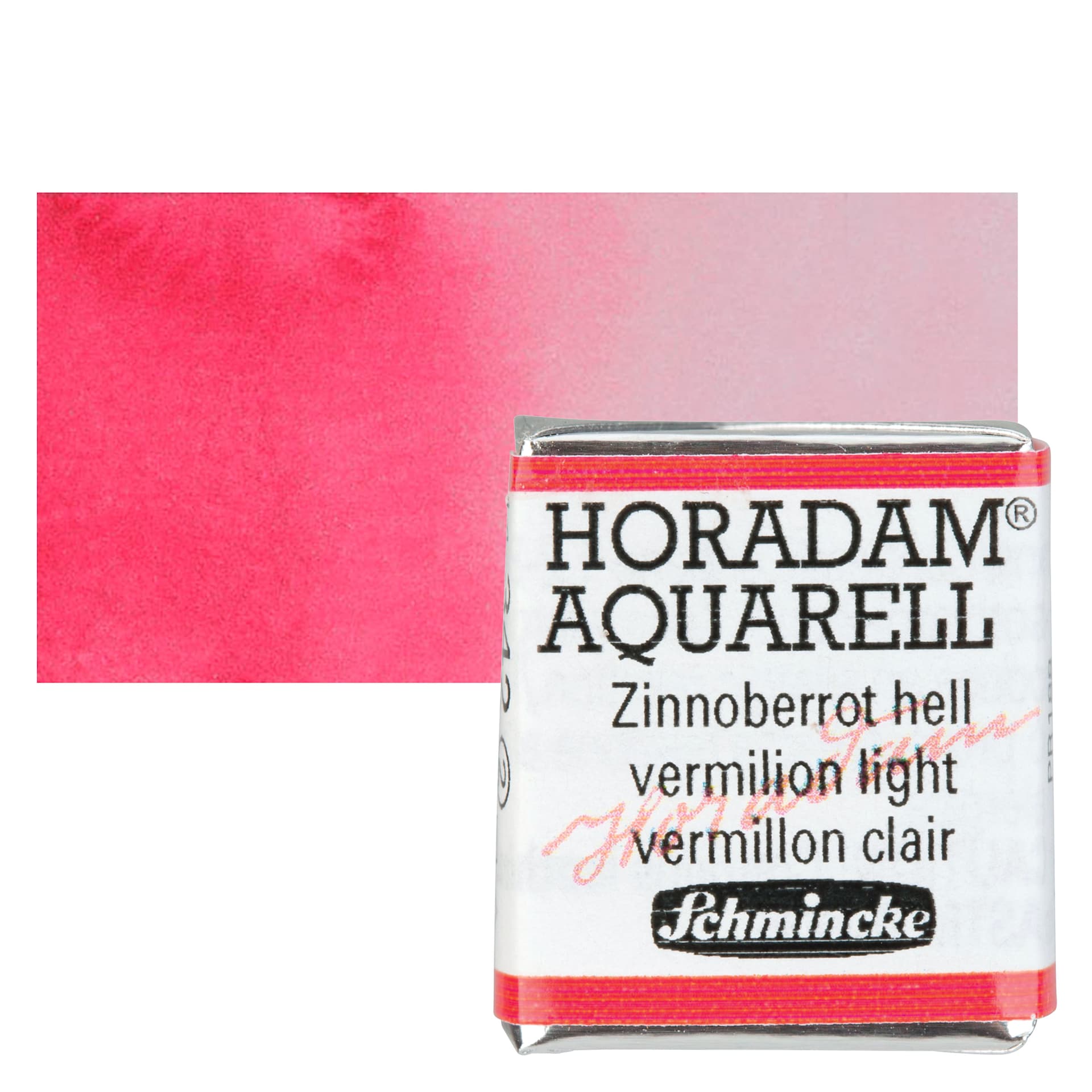 Schmincke Horadam Aquarell Watercolor - Vermilion Light, Half Pan and swatch