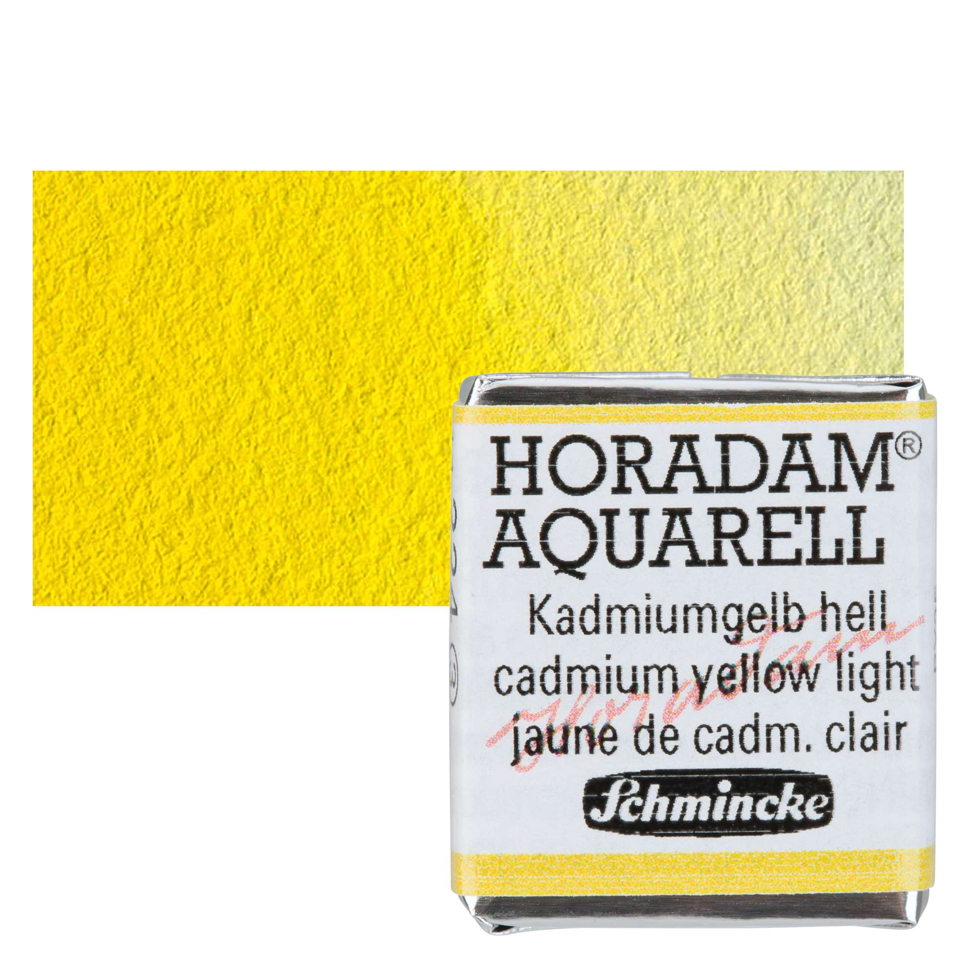 Schmincke Horadam Aquarell Artist Watercolor - Cadmium Yellow Light, Half Pan and swatch